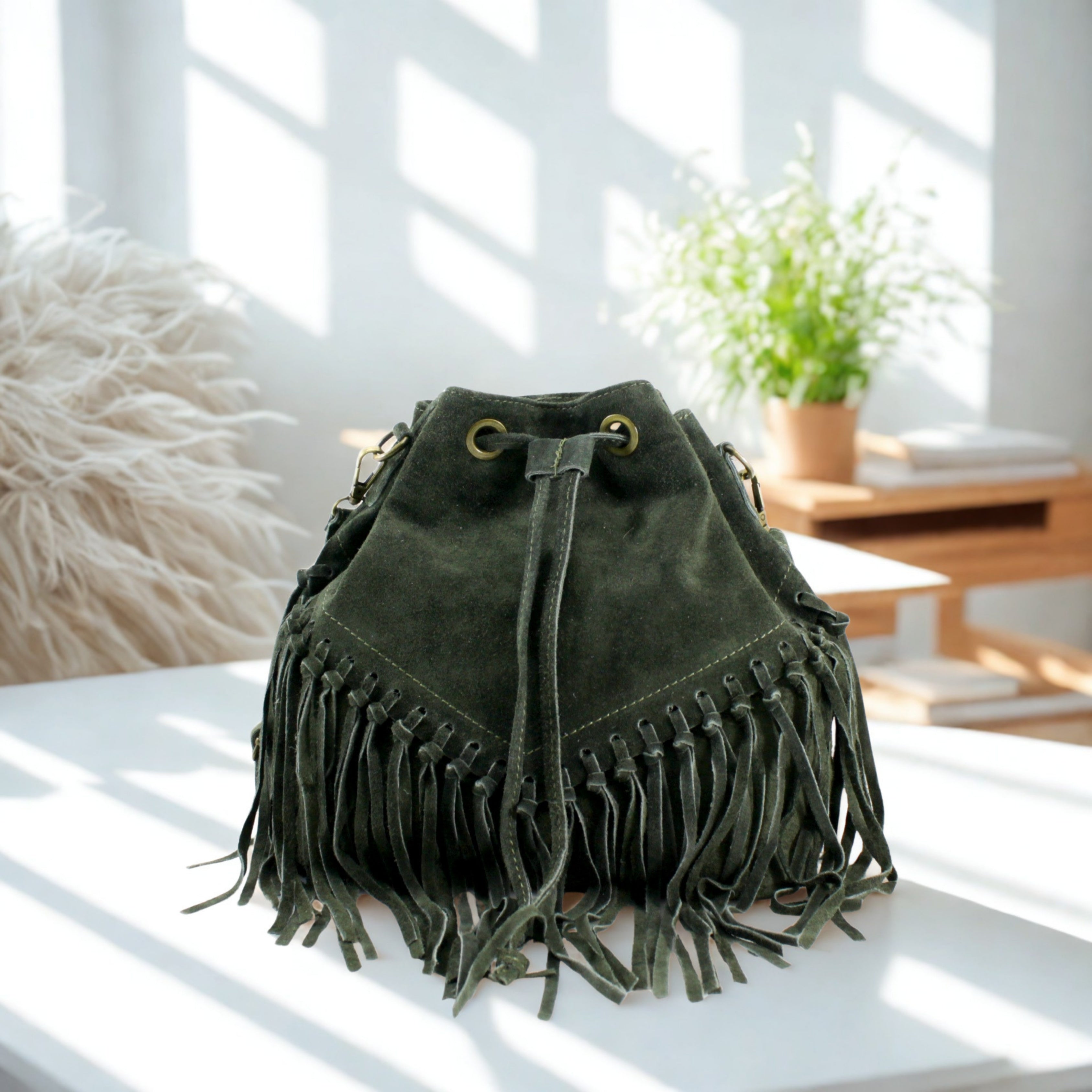 Italian Real Suede Bucket Bag