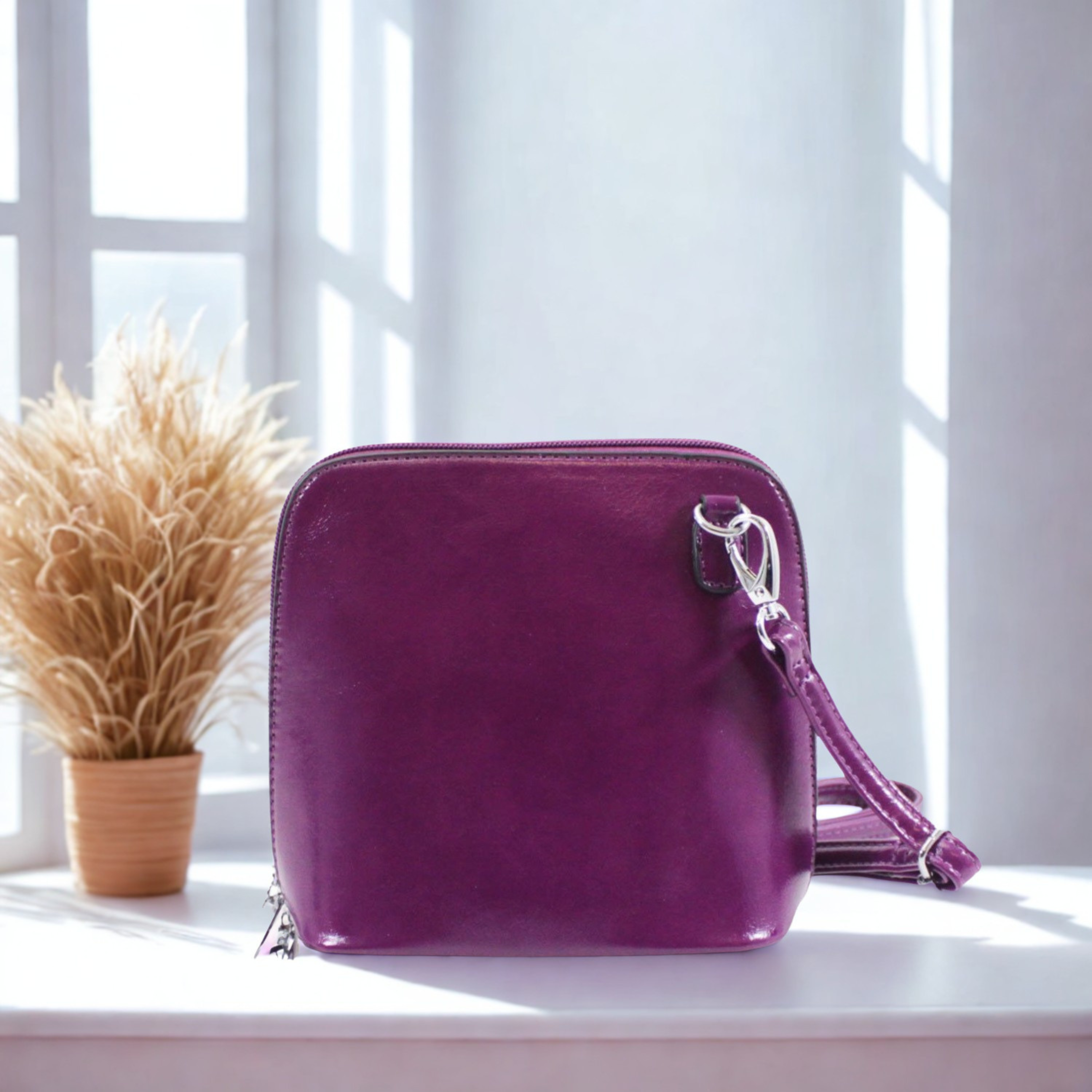 Women’s Plain Colour Crossbody Bag – Small Zip Top Shoulder Handbag