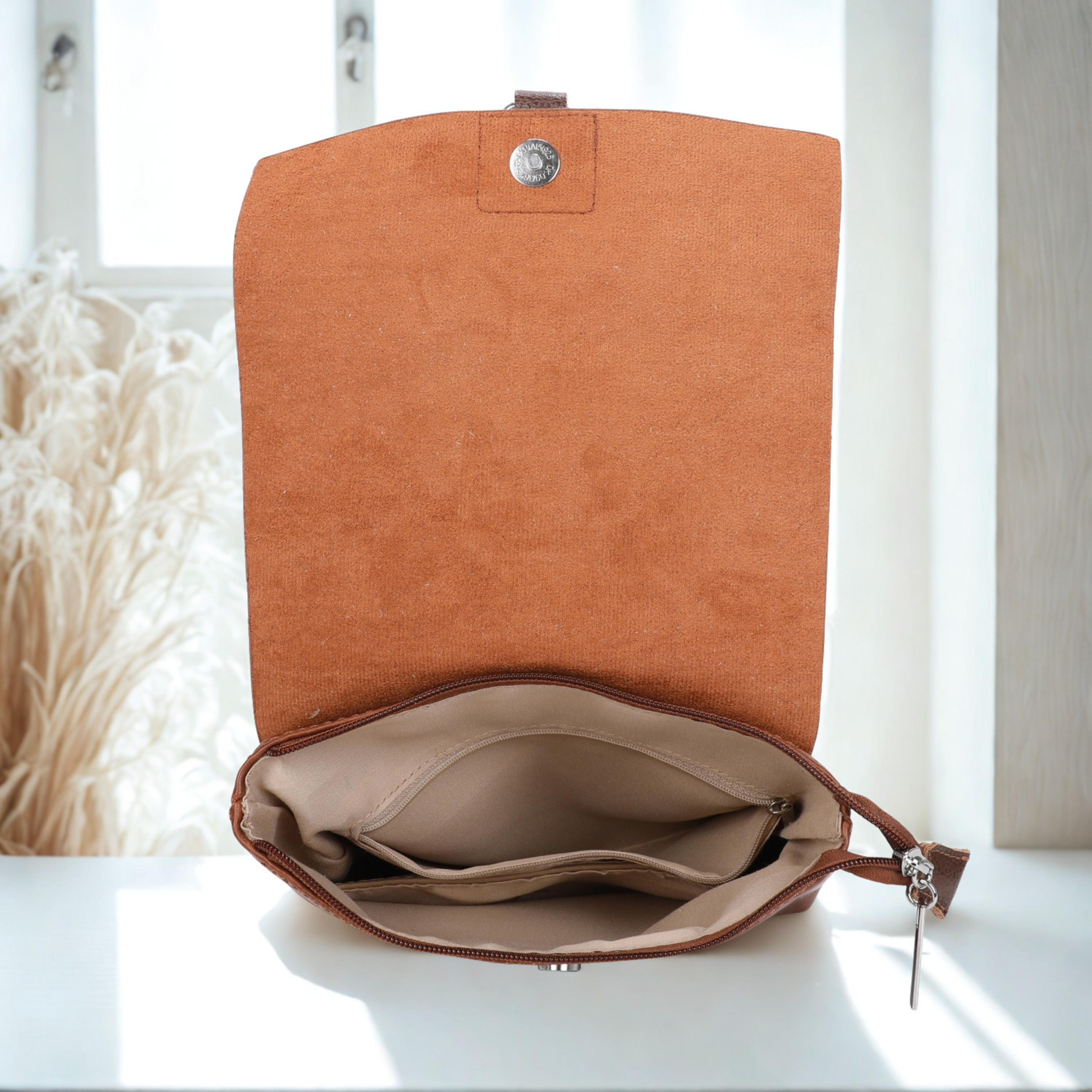 Ladies Flap Over Backpack Handbag, Synthetic Leather Trim Rucksack Shoulder Bag
