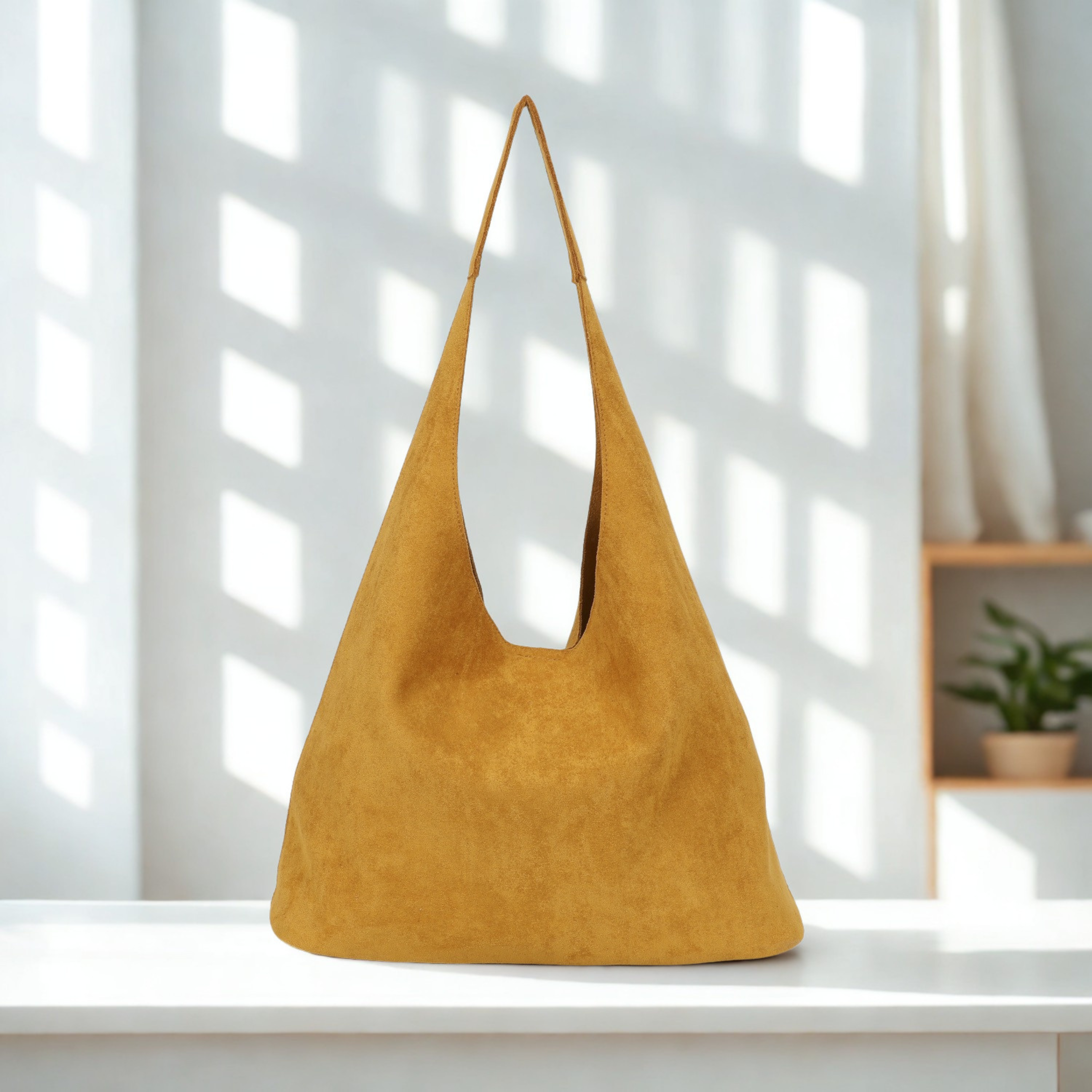 Women’s Suede Effect Hobo Shoulder Bag Slouch Tote Handbag with Removable Pouch