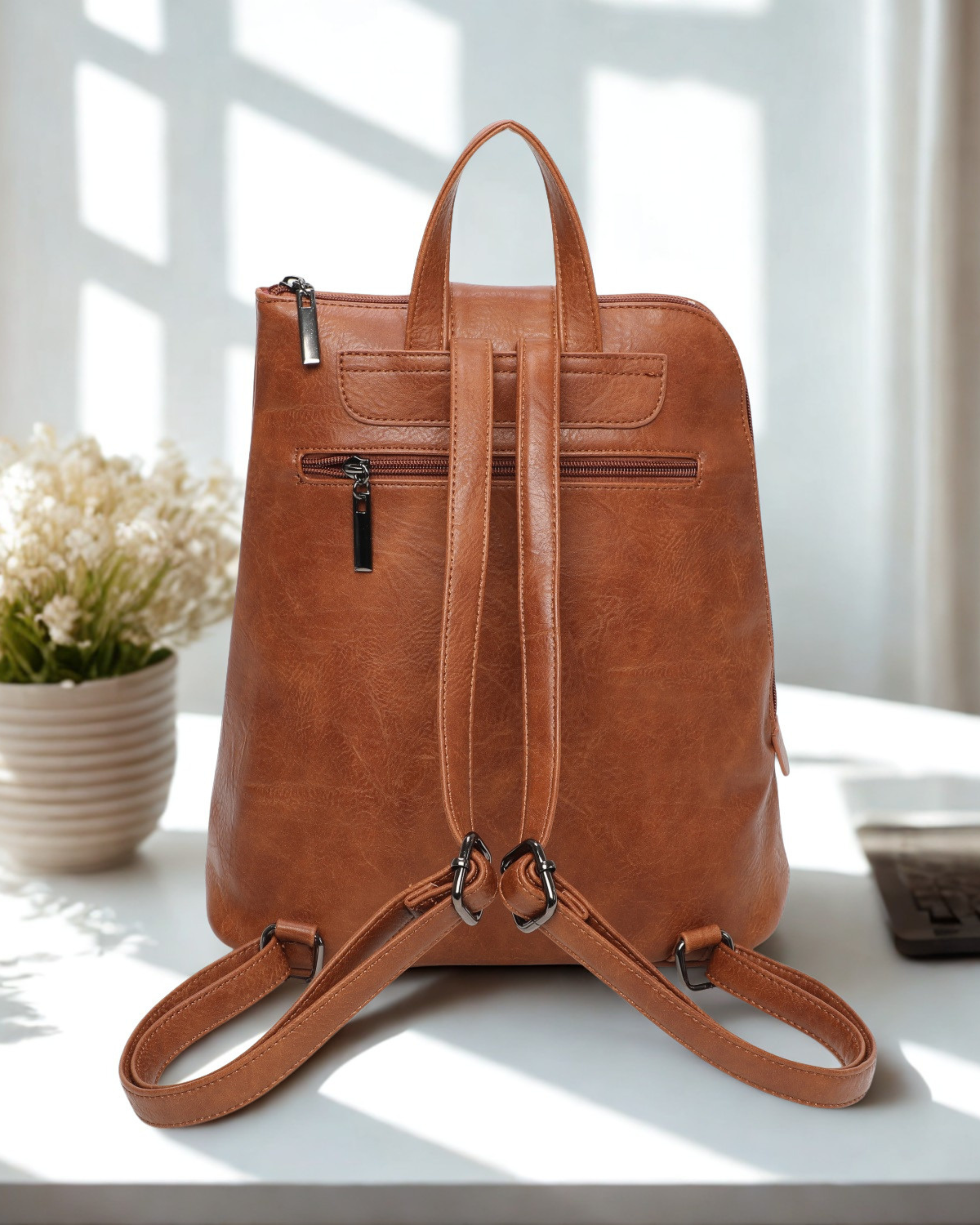 Women’s Synthetic Leather Backpack Handbag 2-in-1 Convertible Bag – Top Zip Closure, Multi-Pocket Travel Daypack with Adjustable Straps