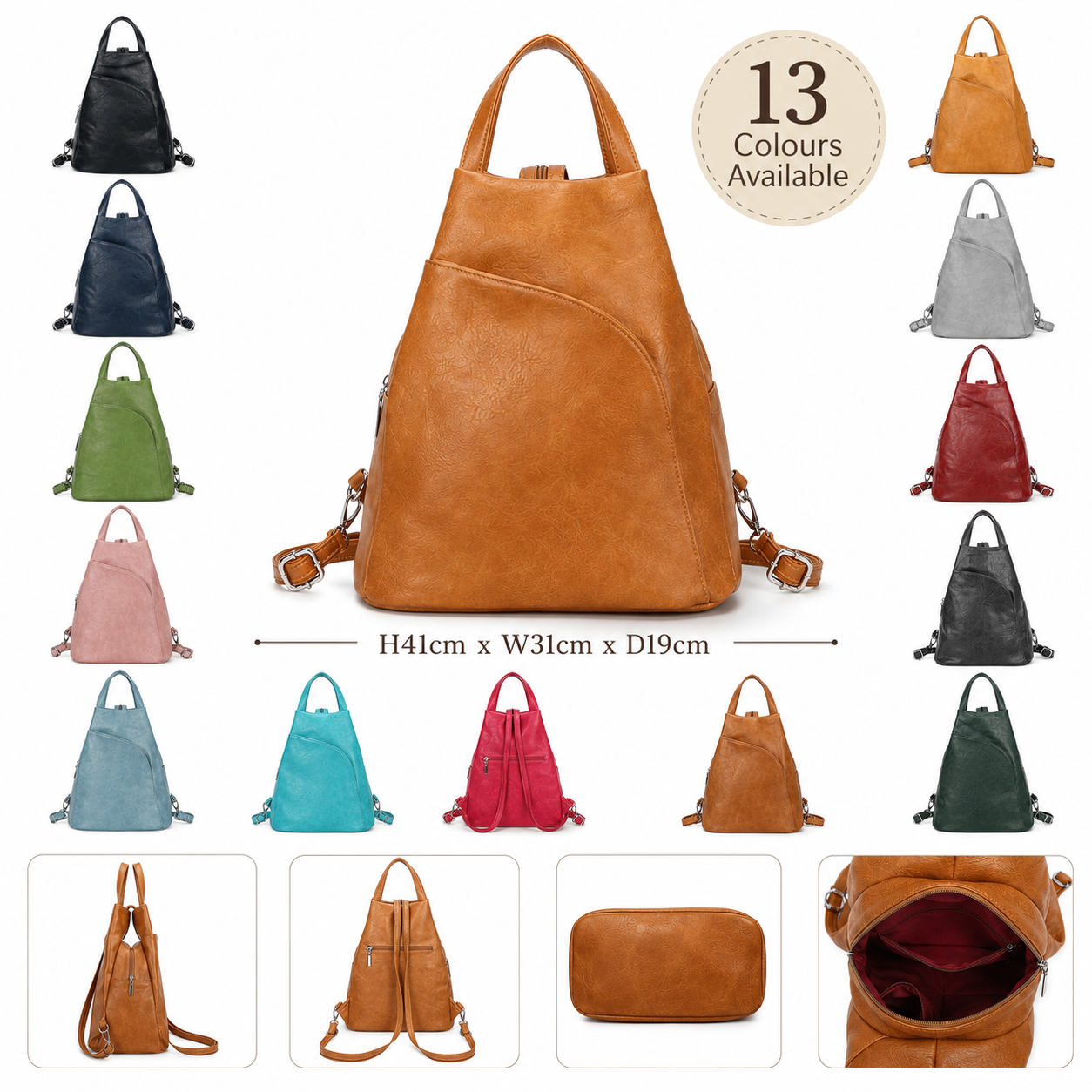 Large Synthetic Leather Backpack Women | Travel Work Laptop Backpack