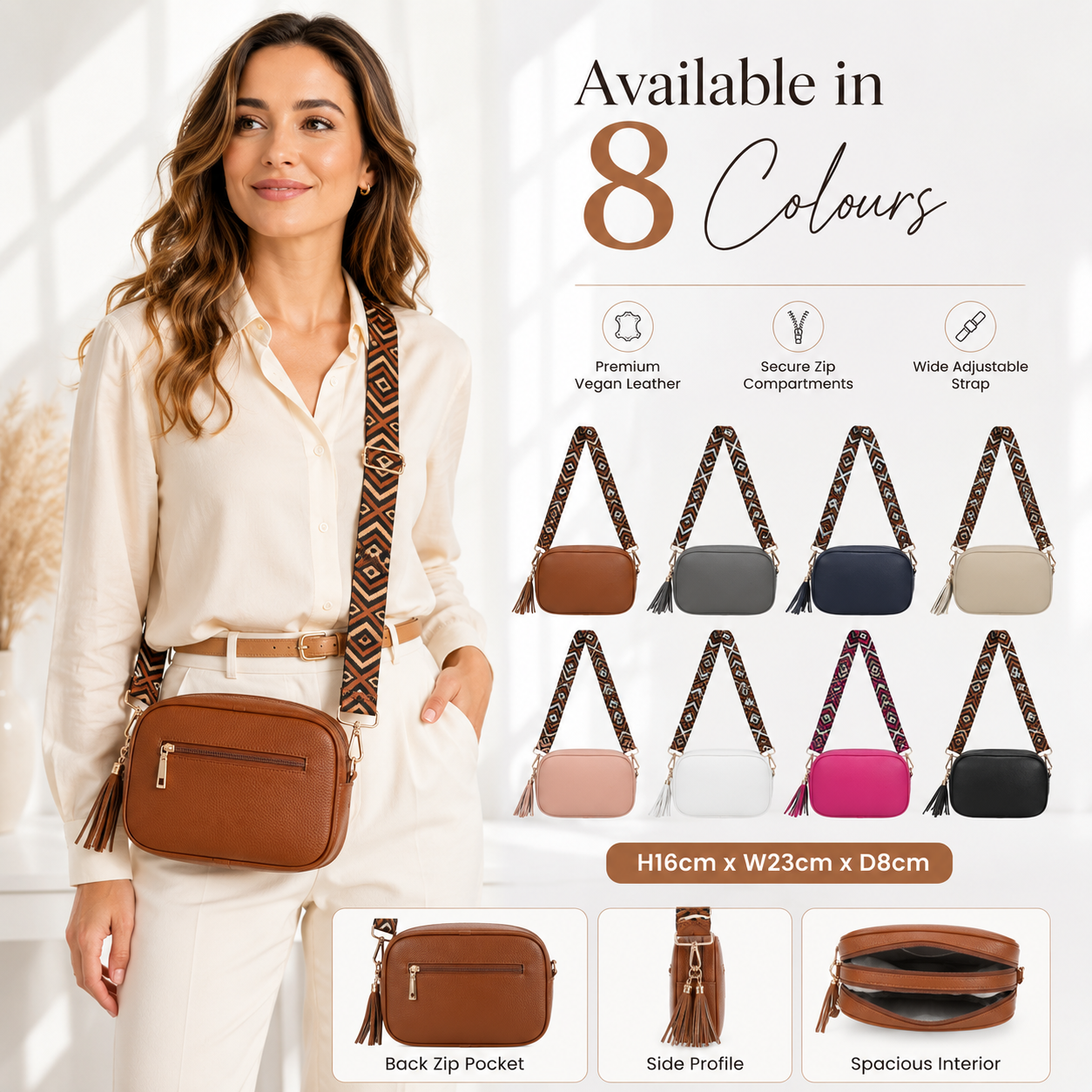 Women’s Small Crossbody Camera Bag with Colourful Strap,