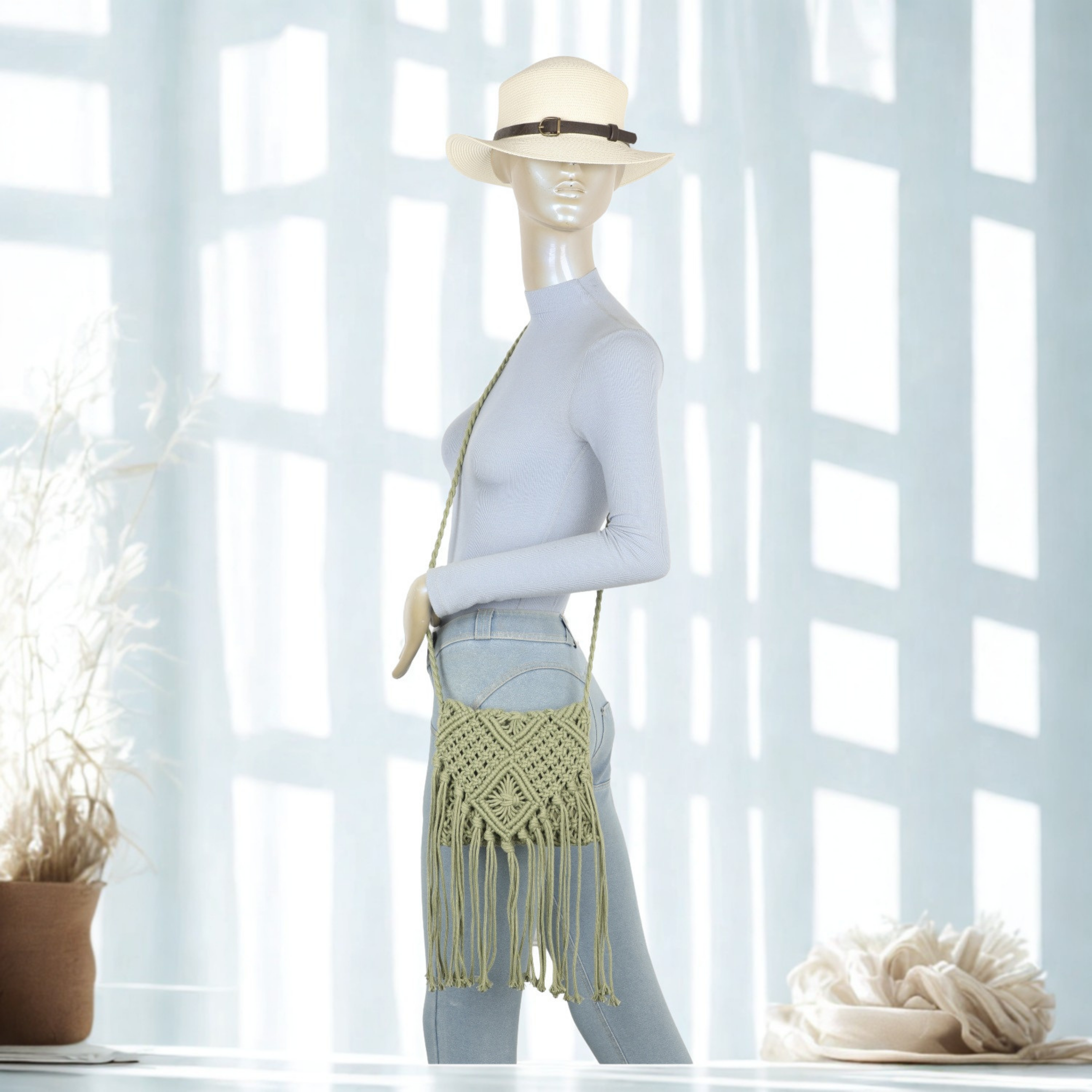 Women’s Knitted Crochet Shoulder Bag – Synthetic Top Zip Flap Crossbody Bag with Long Strap
