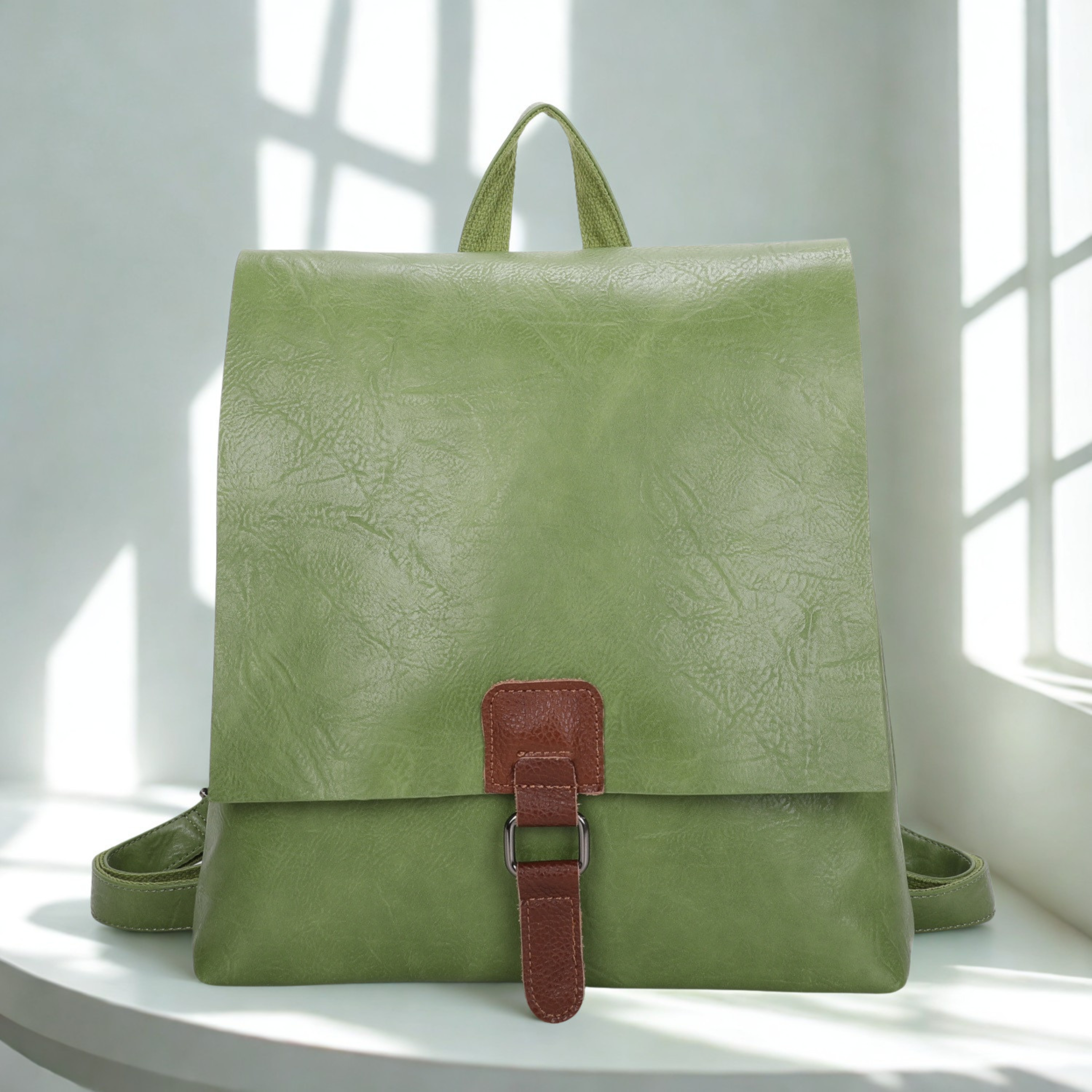 Women’s Faux Leather Backpack Bag – Ladies Flap Over Rucksack with Top Zip Closure