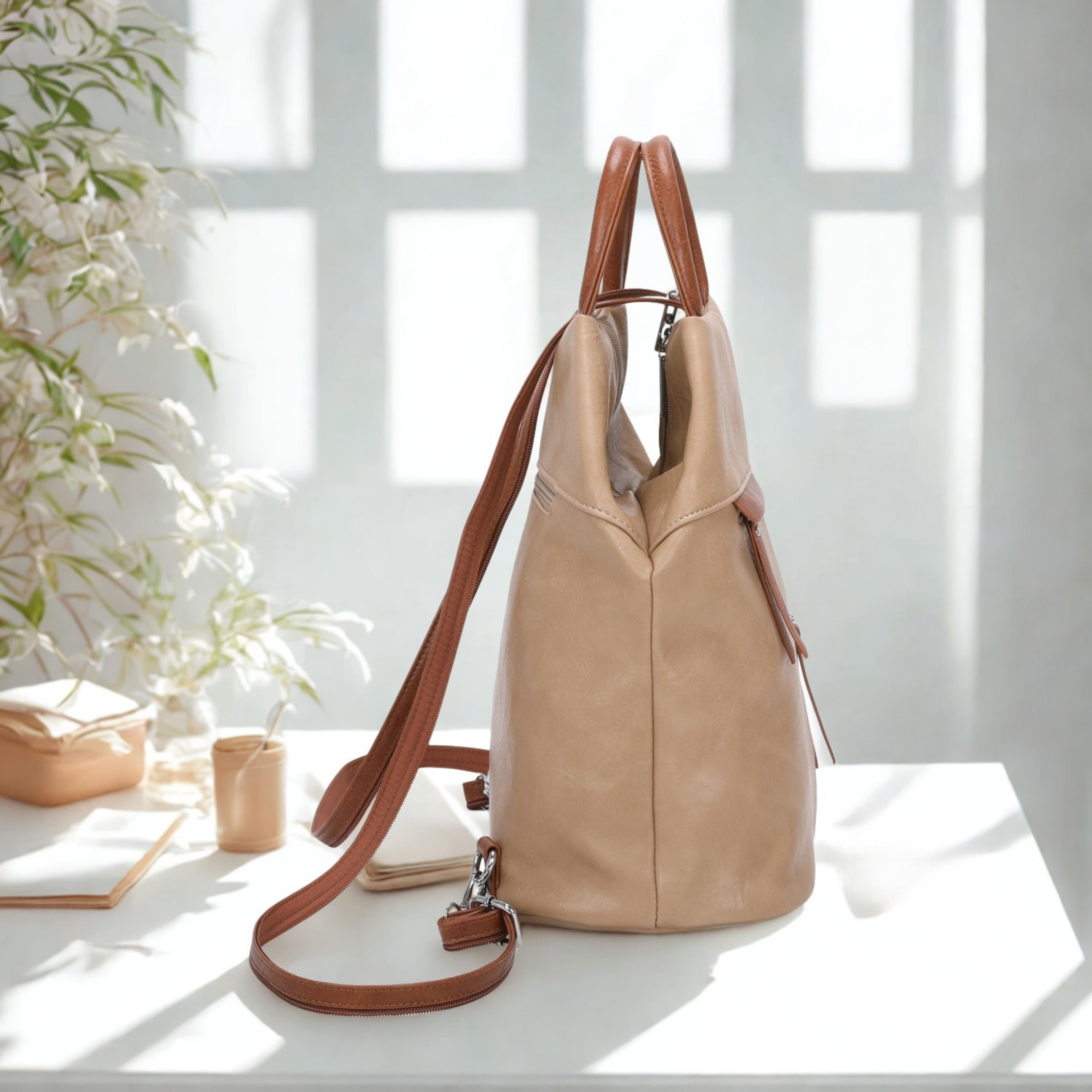 Women’s Faux Leather Backpack Bag – Ladies Convertible Shoulder Rucksack