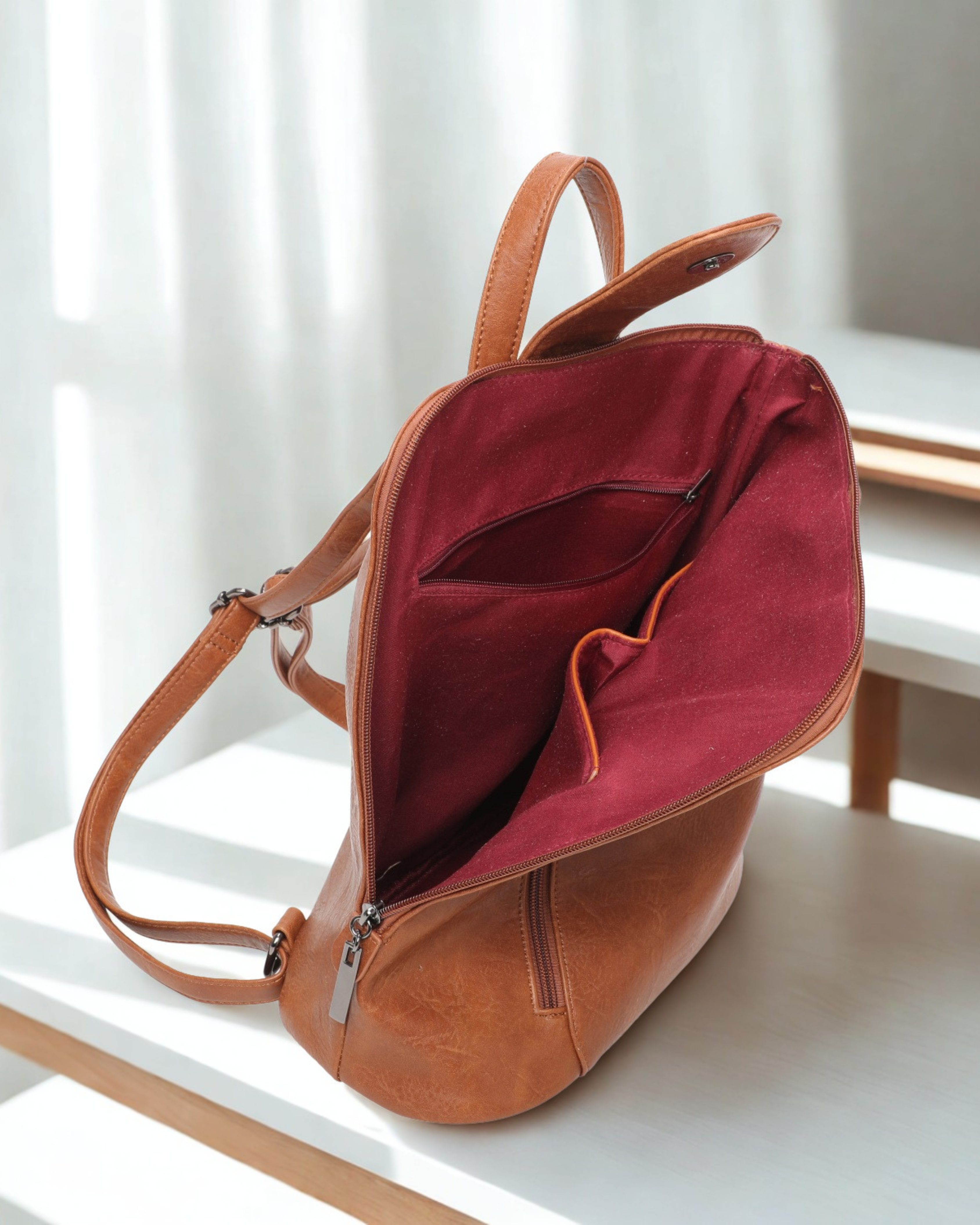 Women’s Synthetic Leather Backpack Handbag 2-in-1 Convertible Bag – Top Zip Closure, Multi-Pocket Travel Daypack with Adjustable Straps