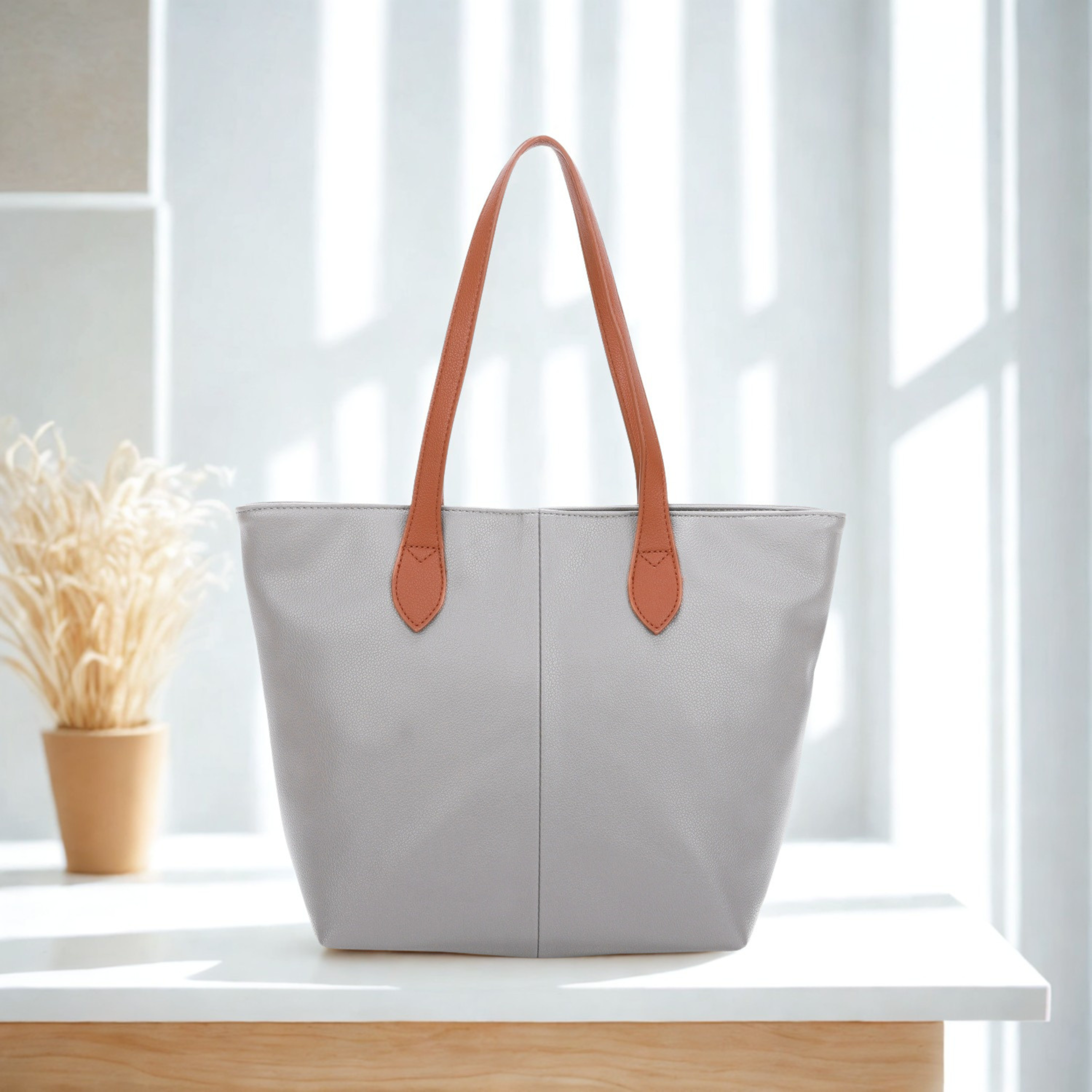 Women’s Large Tote Shoulder Bag Synthetic Handbag with Zip Top & Contrast Straps
