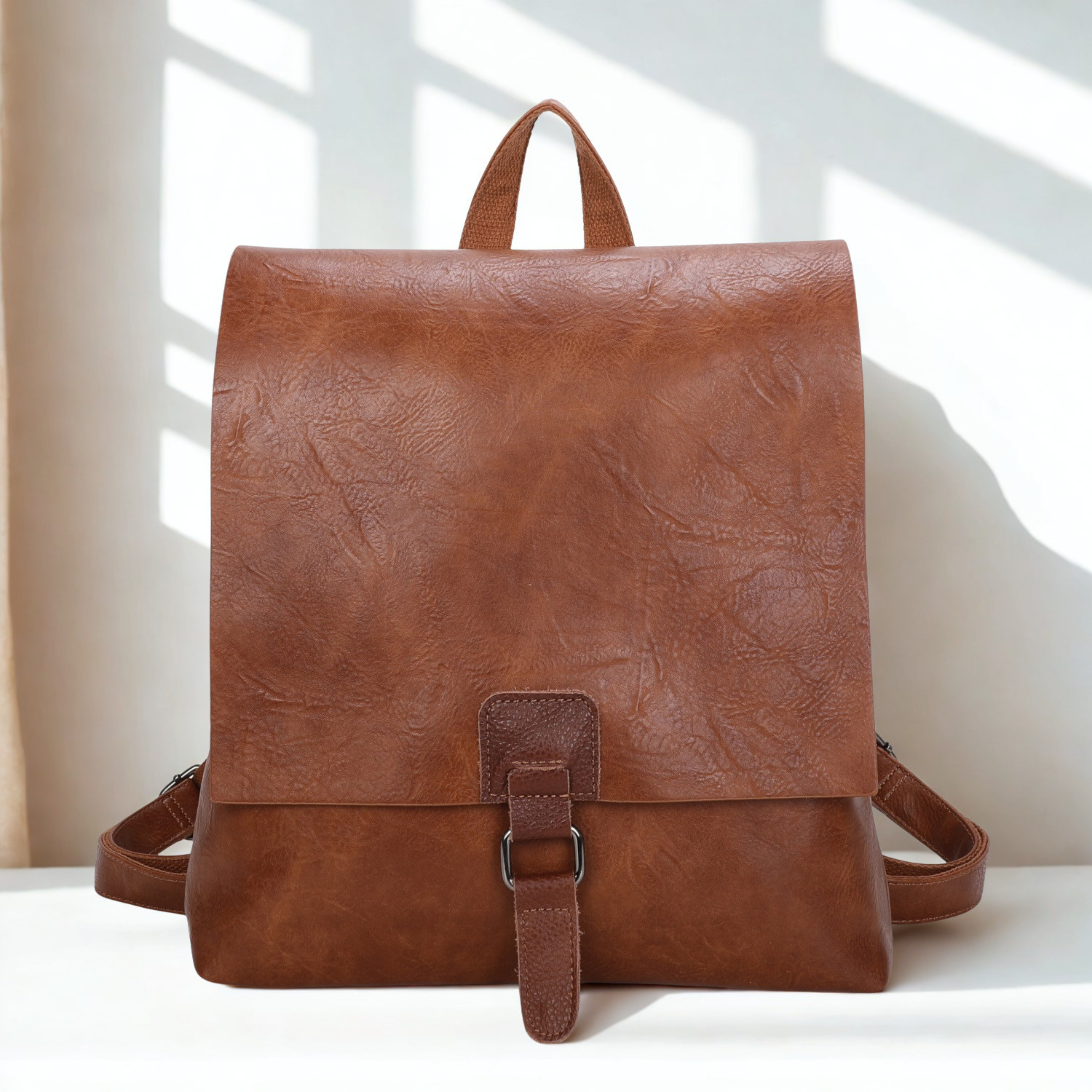 Women’s Faux Leather Backpack Bag – Ladies Flap Over Rucksack with Top Zip Closure