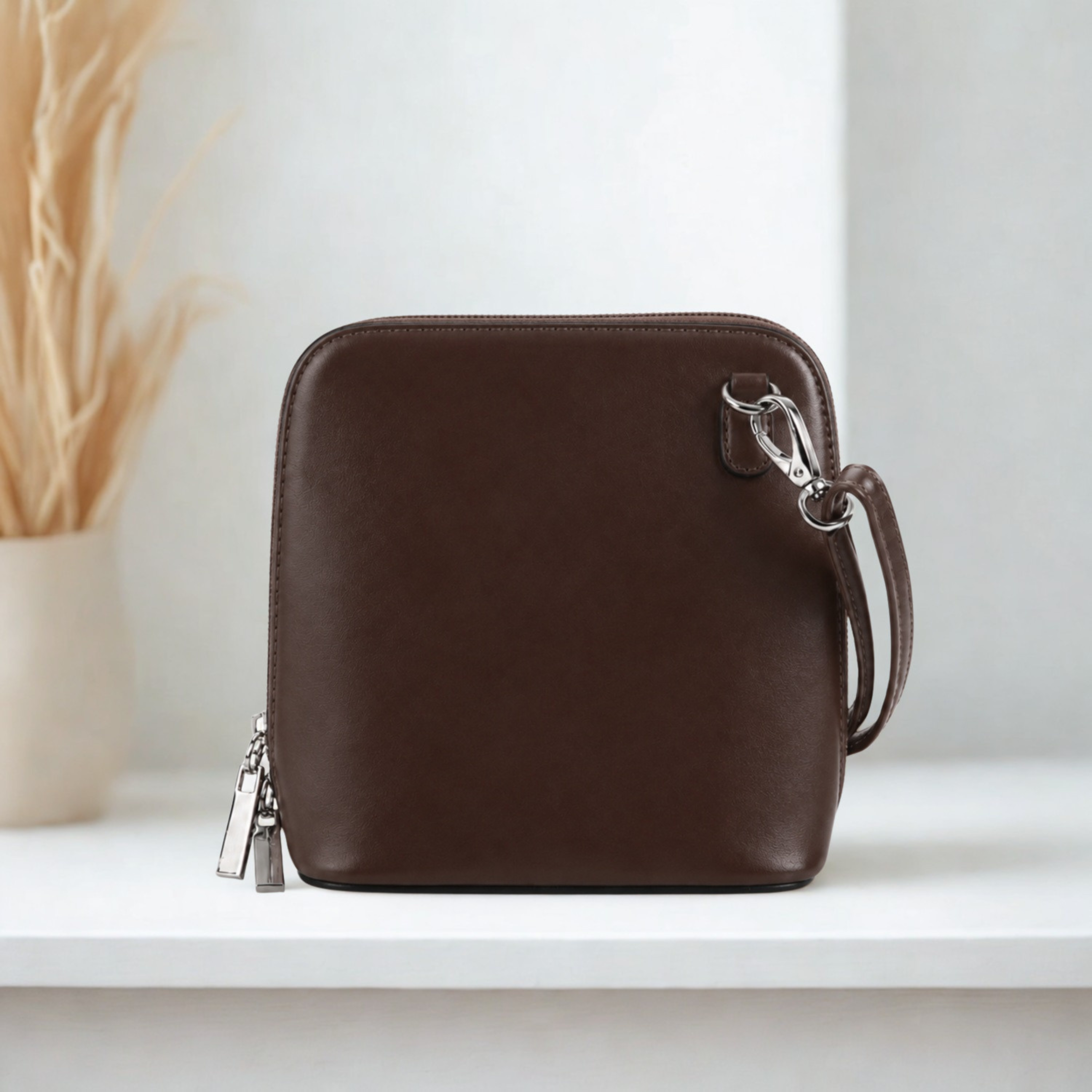 Women’s Plain Colour Crossbody Bag – Small Zip Top Shoulder Handbag
