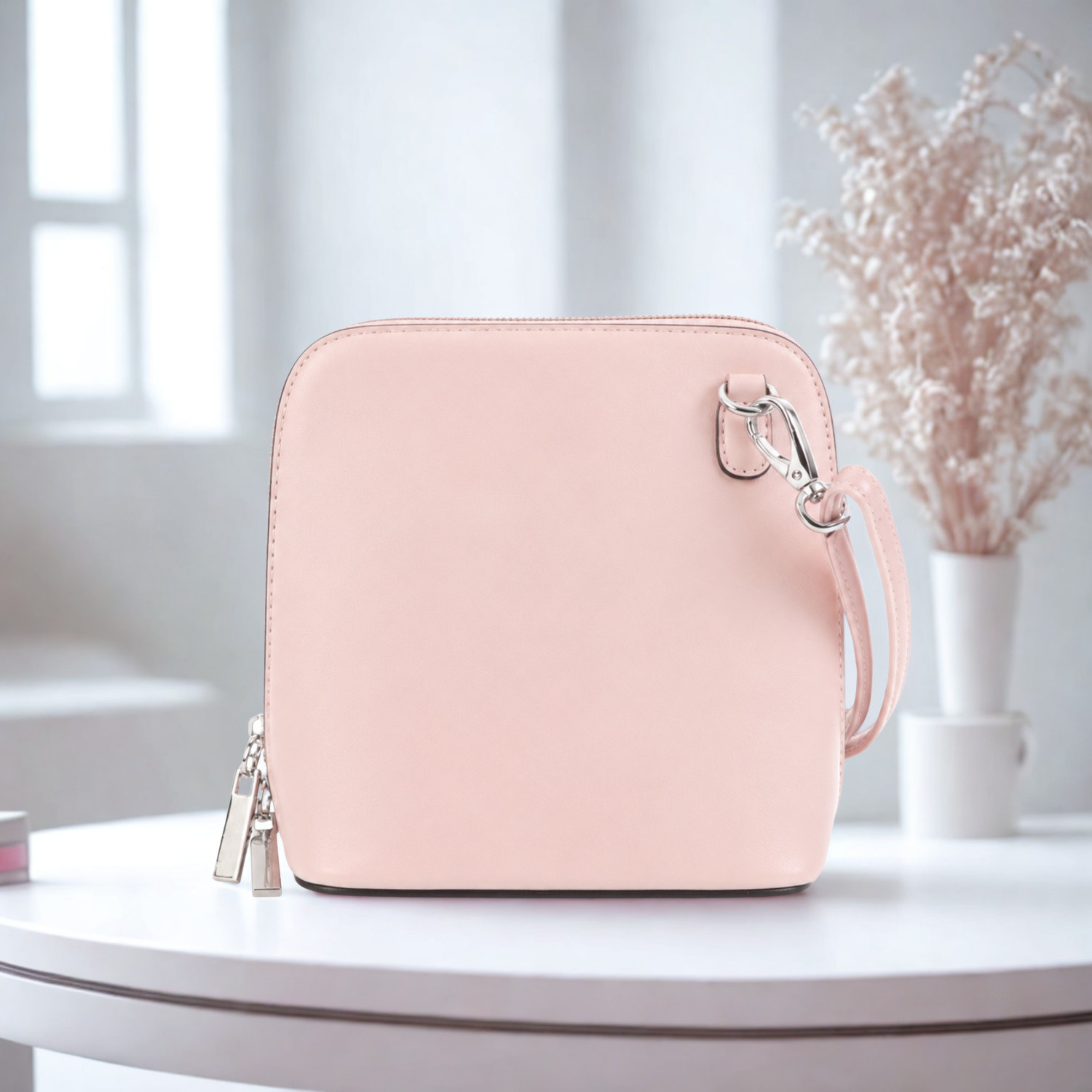 Women’s Plain Colour Crossbody Bag – Small Zip Top Shoulder Handbag