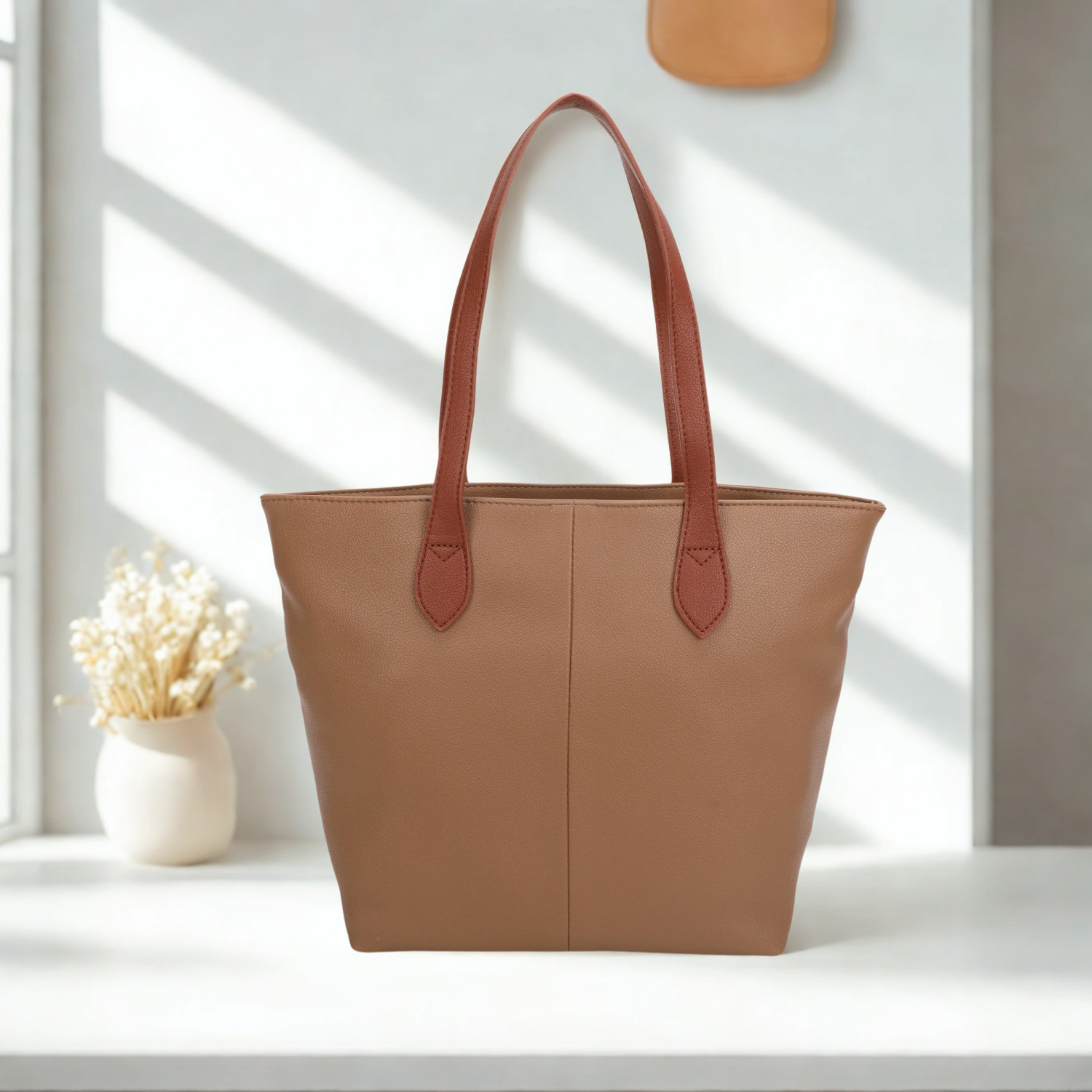 Women’s Large Tote Shoulder Bag Synthetic Handbag with Zip Top & Contrast Straps