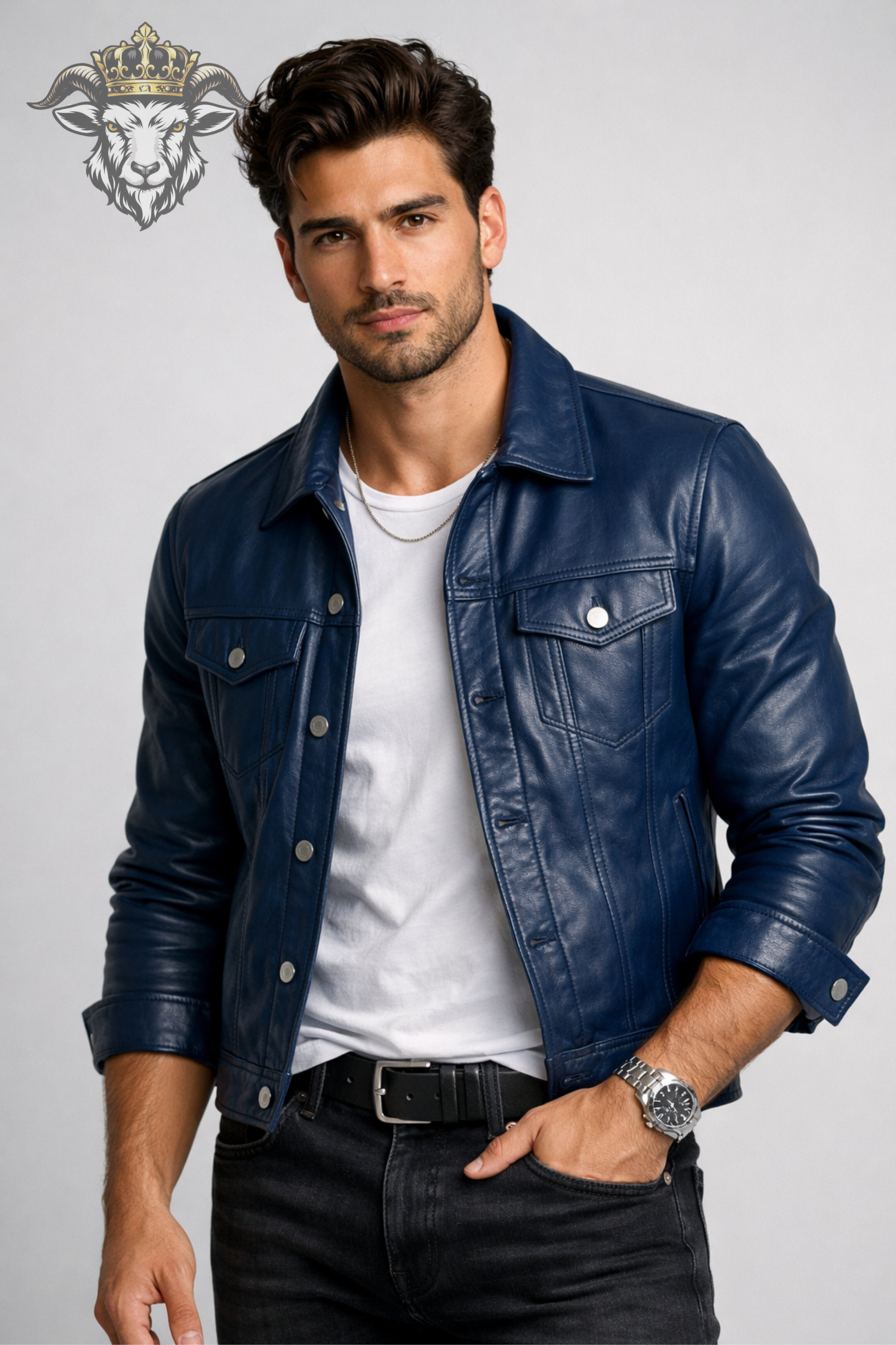 Men’s Loyal Blue Real Leather Trucker Jacket