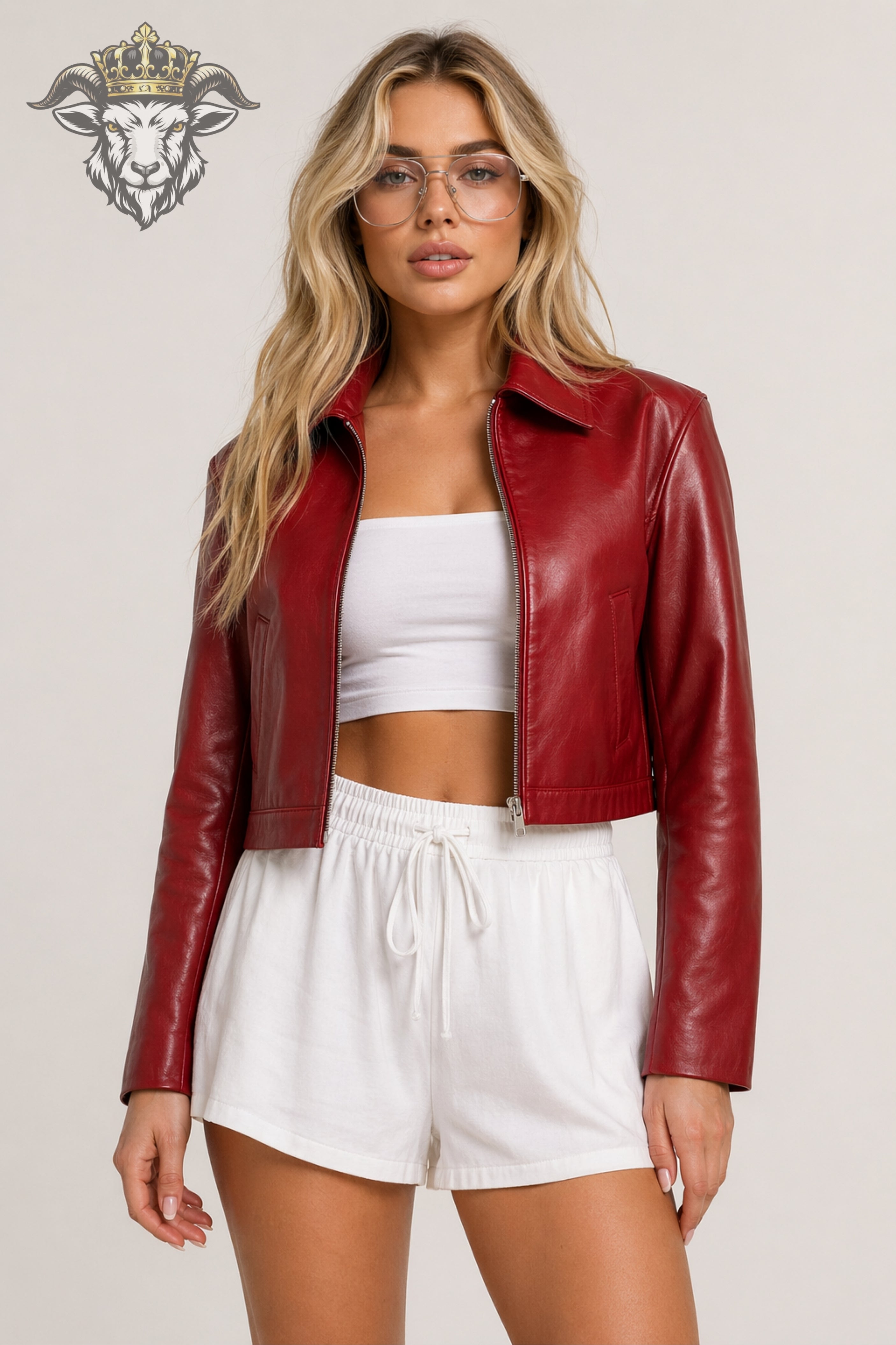 Women’s Red Real Leather Cropped Jacket