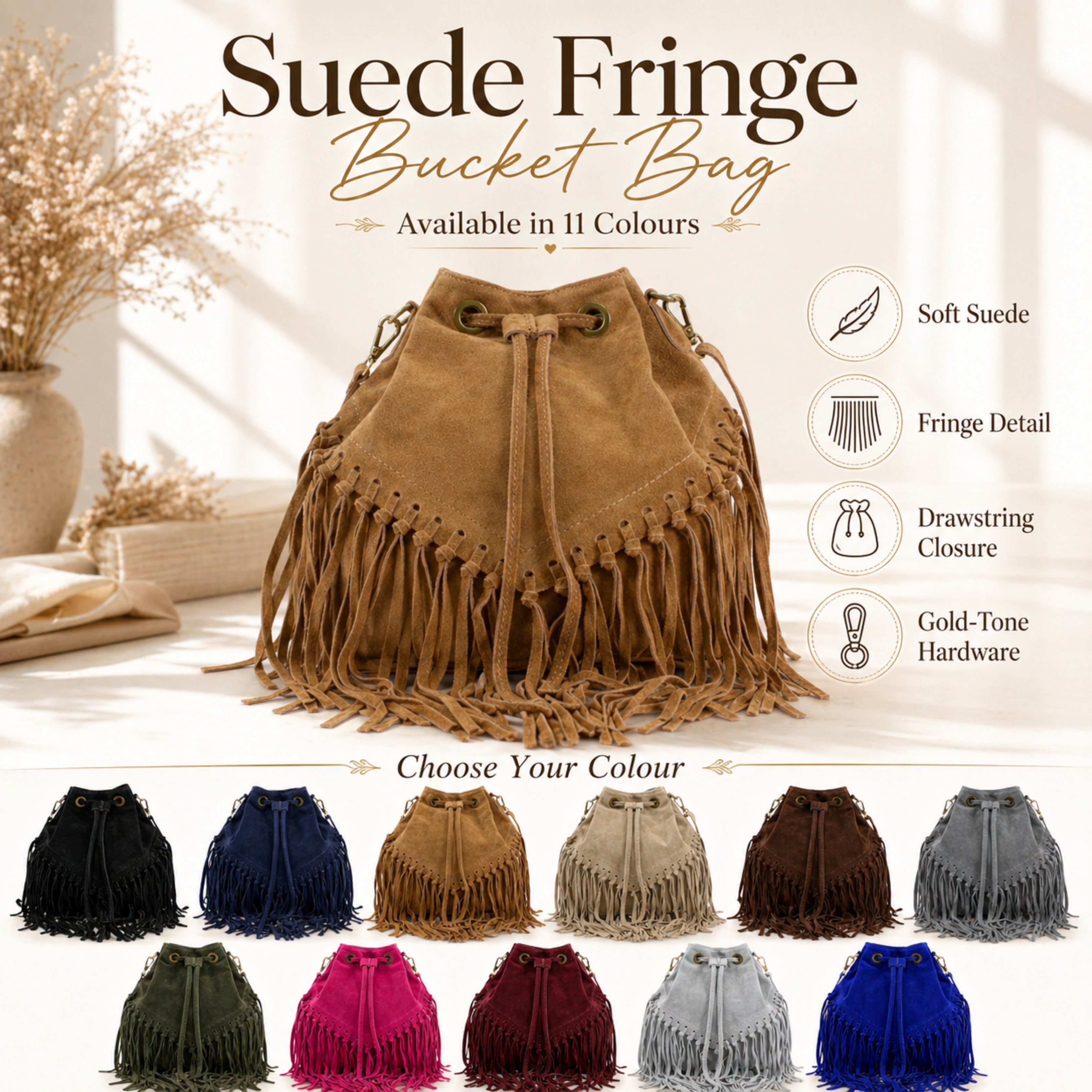 Italian Real Suede Bucket Bag