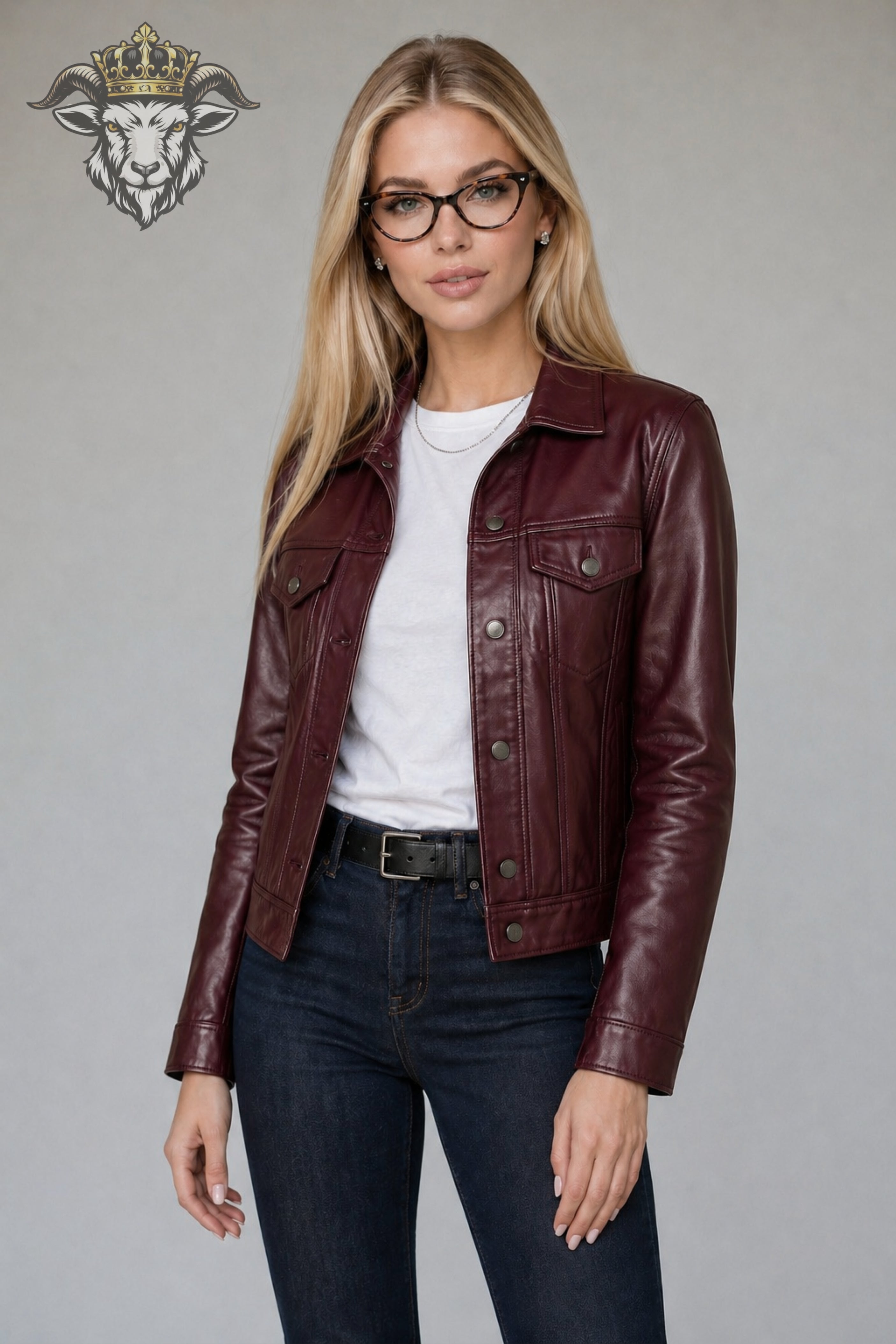Women’s Burgundy Real Leather Trucker Jacket