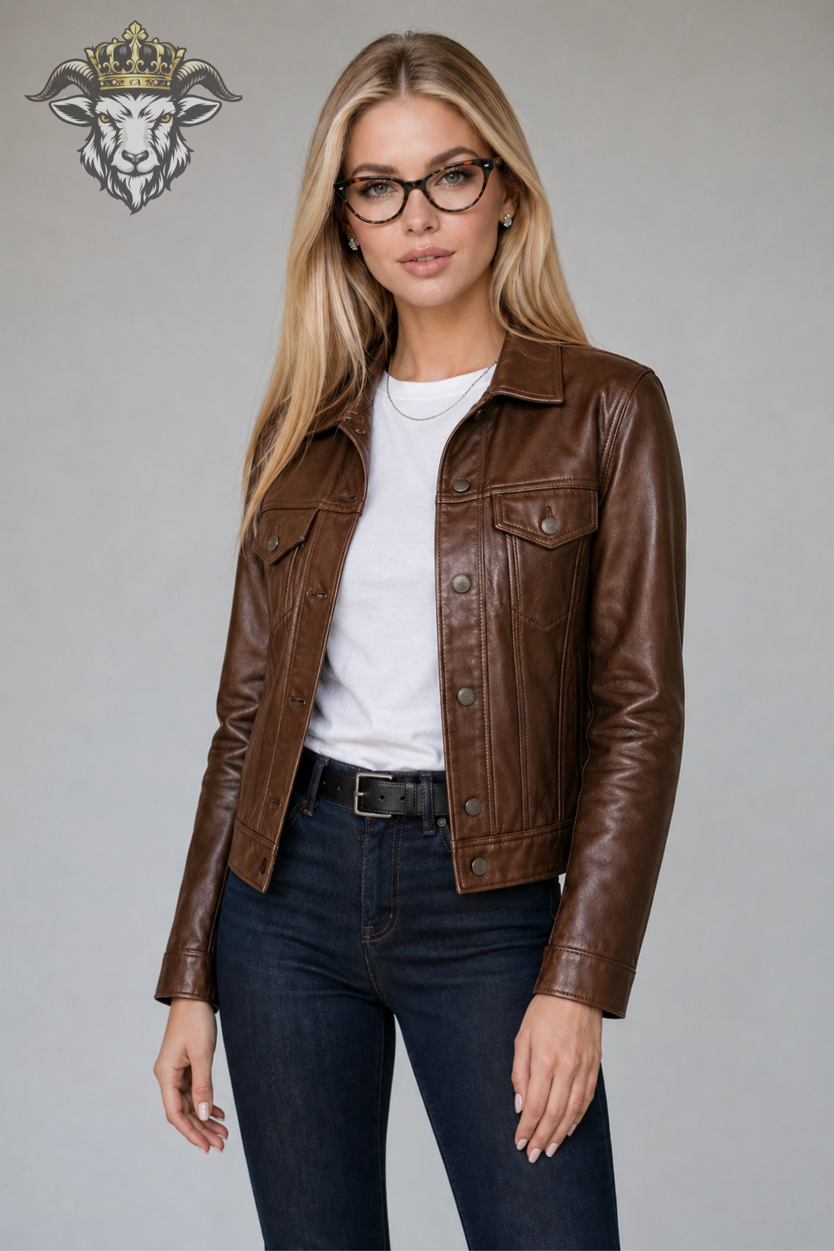 Women’s Brown Real Leather Trucker Jacket