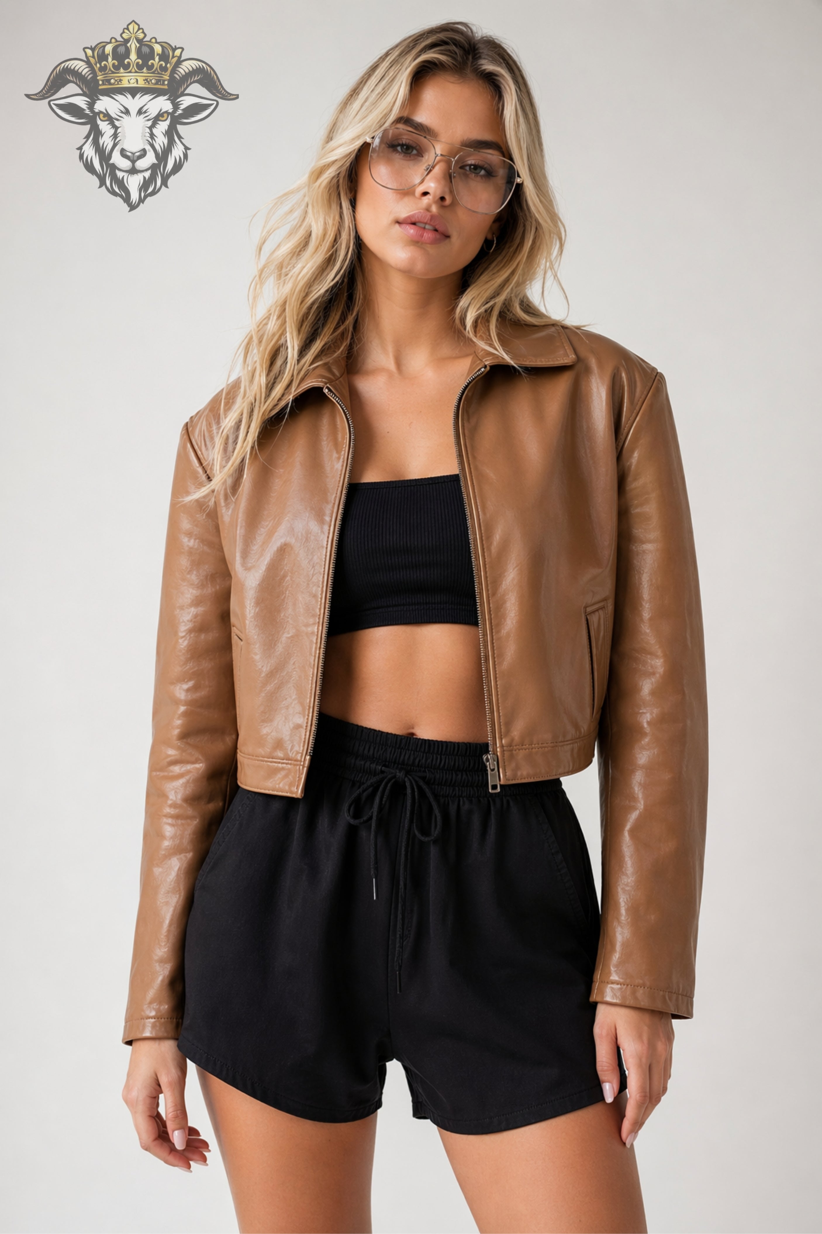Women’s Tan Real Leather Cropped Jacket