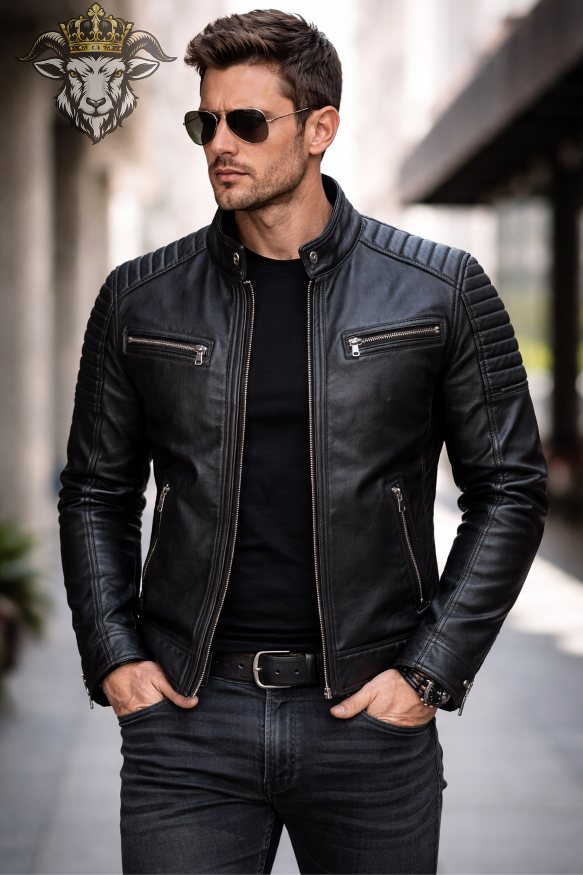 Men's Black Real Leather Biker Jacket, Premium Quilted Moto Jacket, Slim Fit Motorcycle Outerwear, Stand Collar Zip Jacket