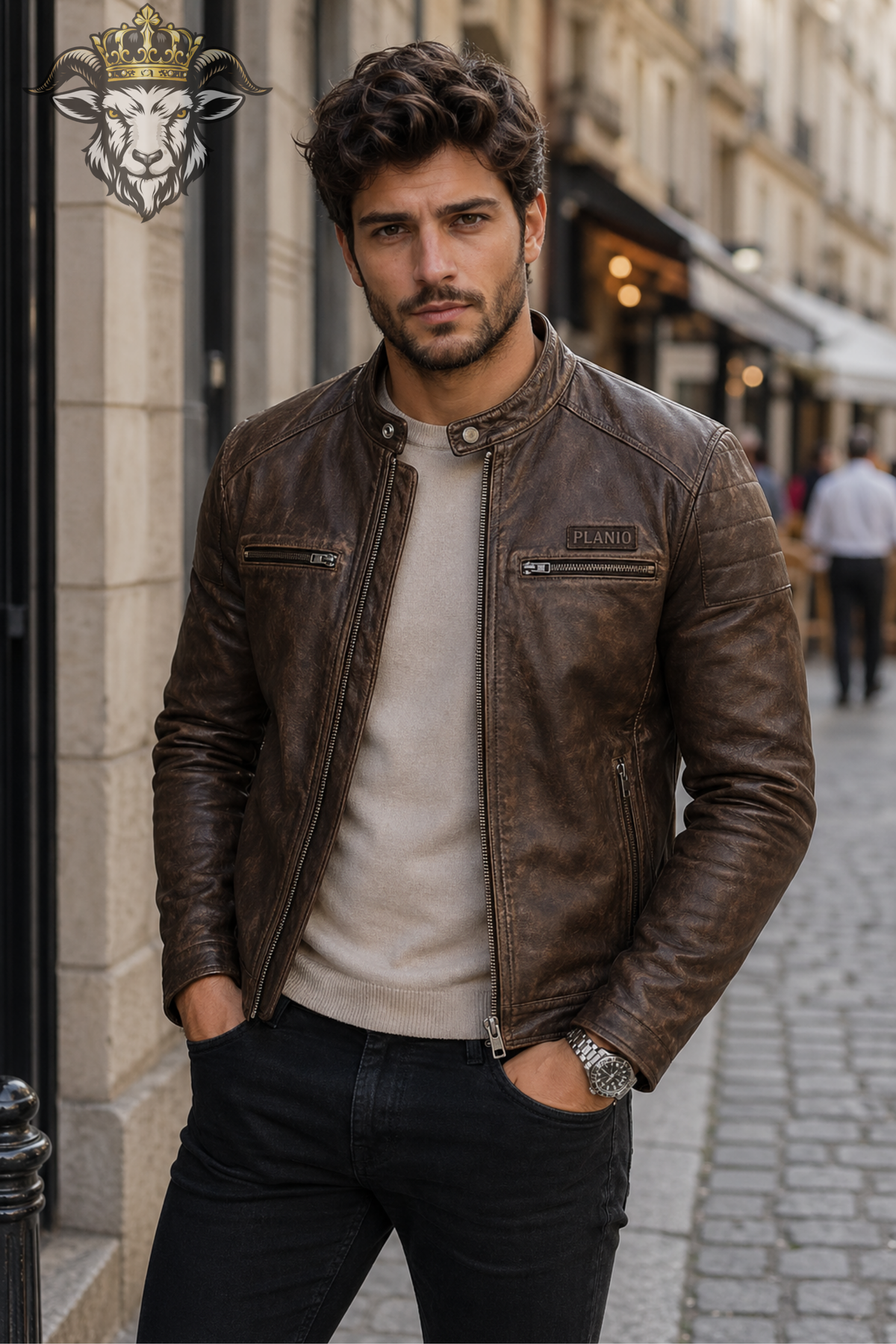 Men's Distressed Brown Leather Biker Jacket – Real Leather Moto Jacket, Slim Fit Cafe Racer Style