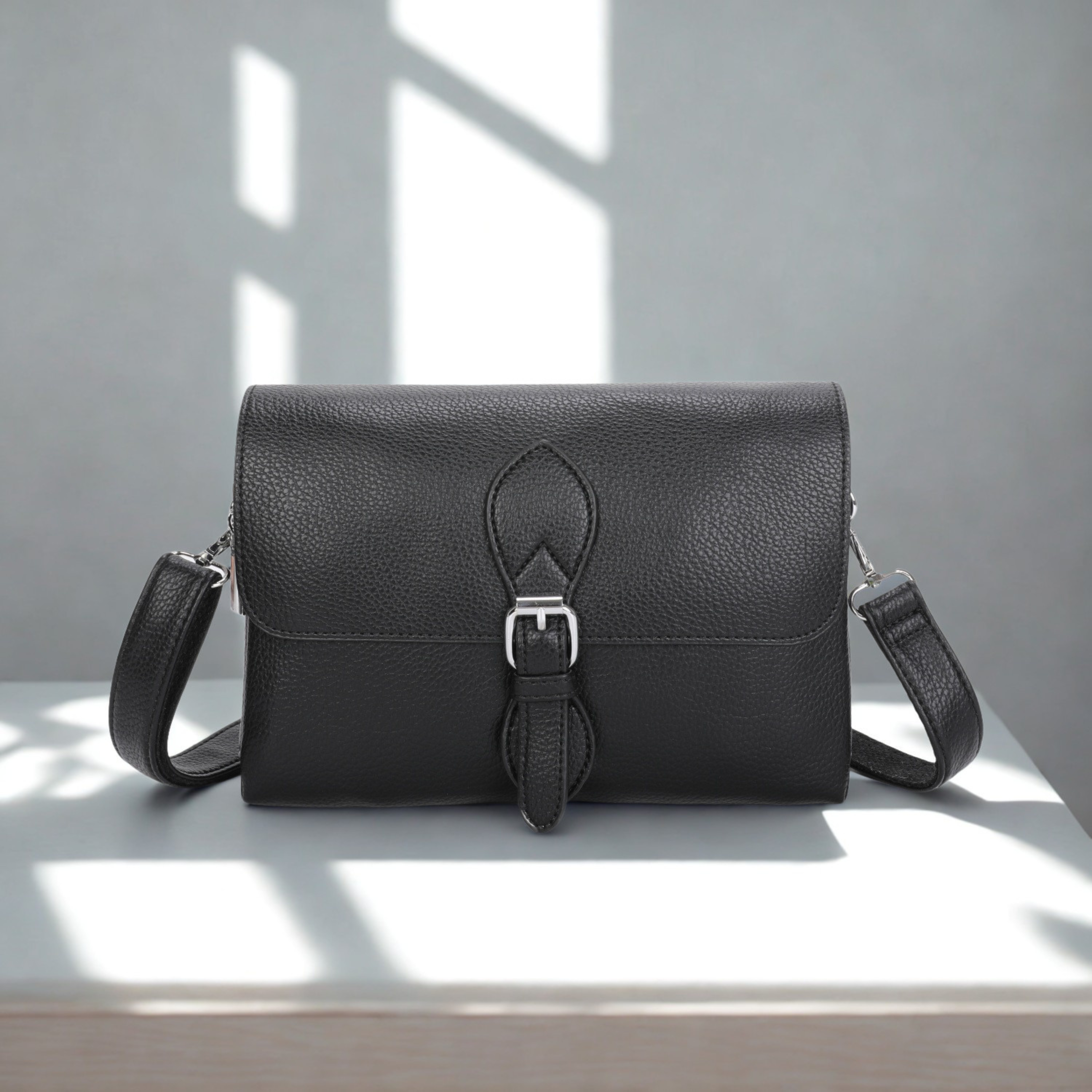 Women’s Crossbody Bag Small Synthetic PVC Flap Shoulder Bag Double Zip Compartments