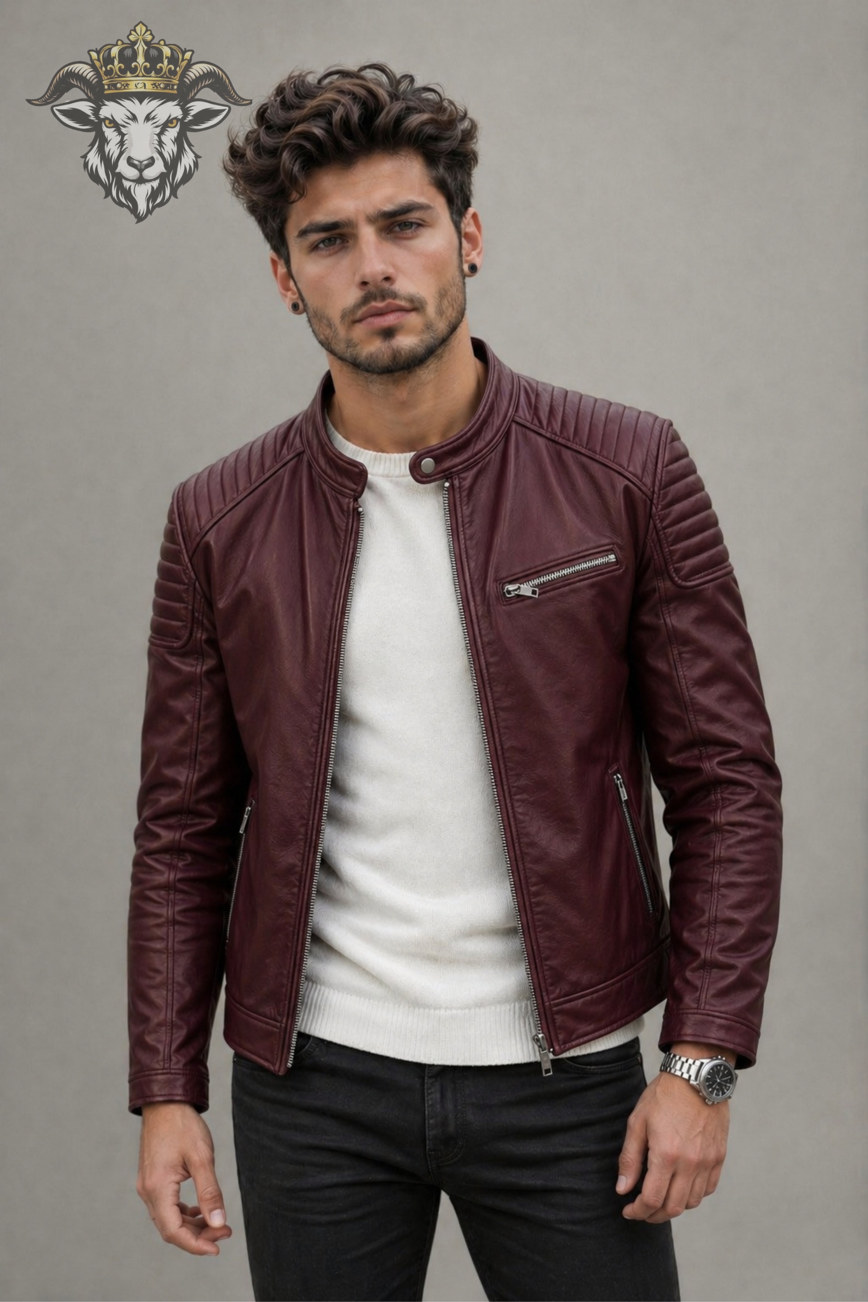 Men’s Burgundy Real Leather Roadster Jacket