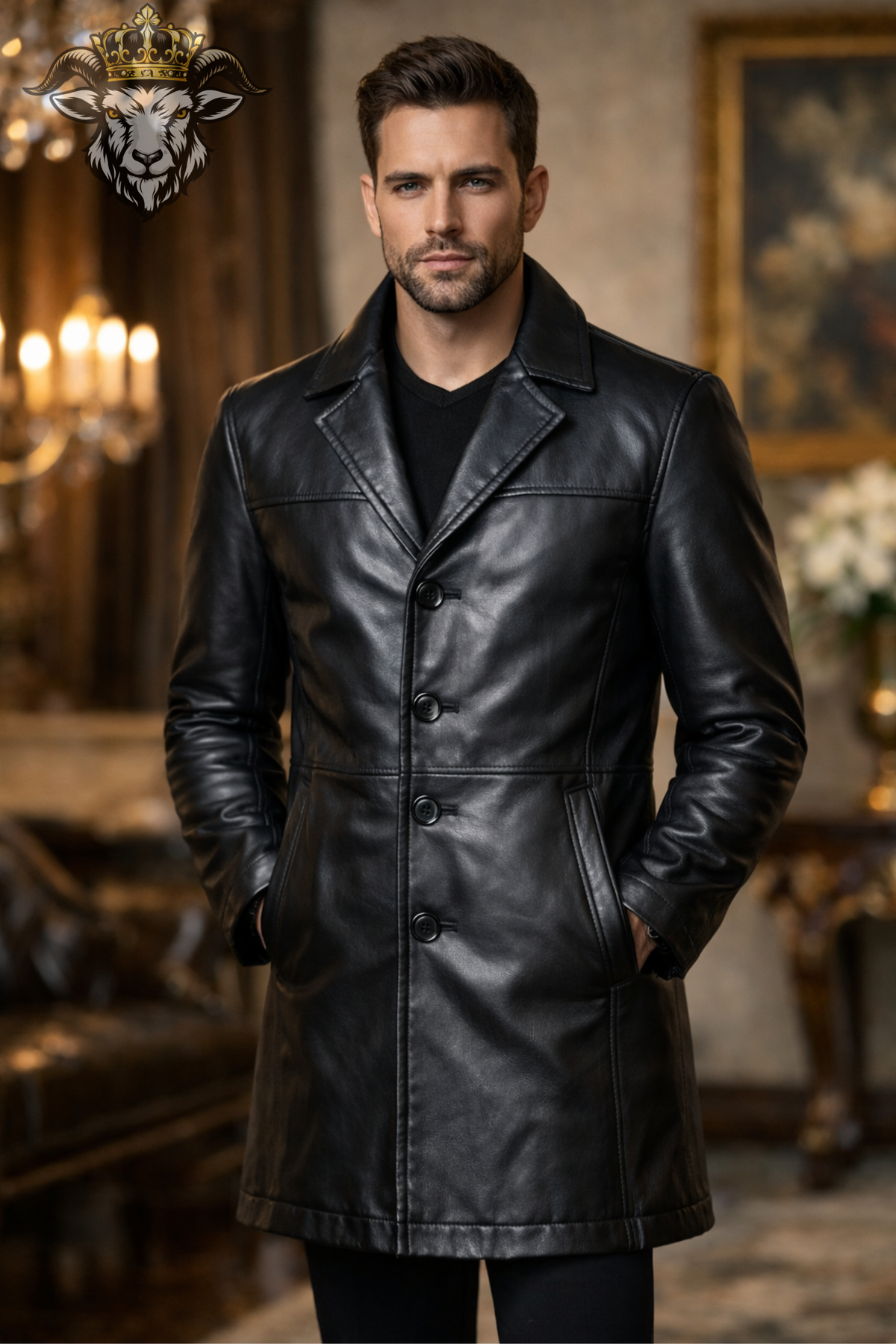 Men’s Black Real Leather Jacket, Classic Button Front Jacket, Tailored Slim Fit Leather Jacket, Luxury Casual Winter Outerwear