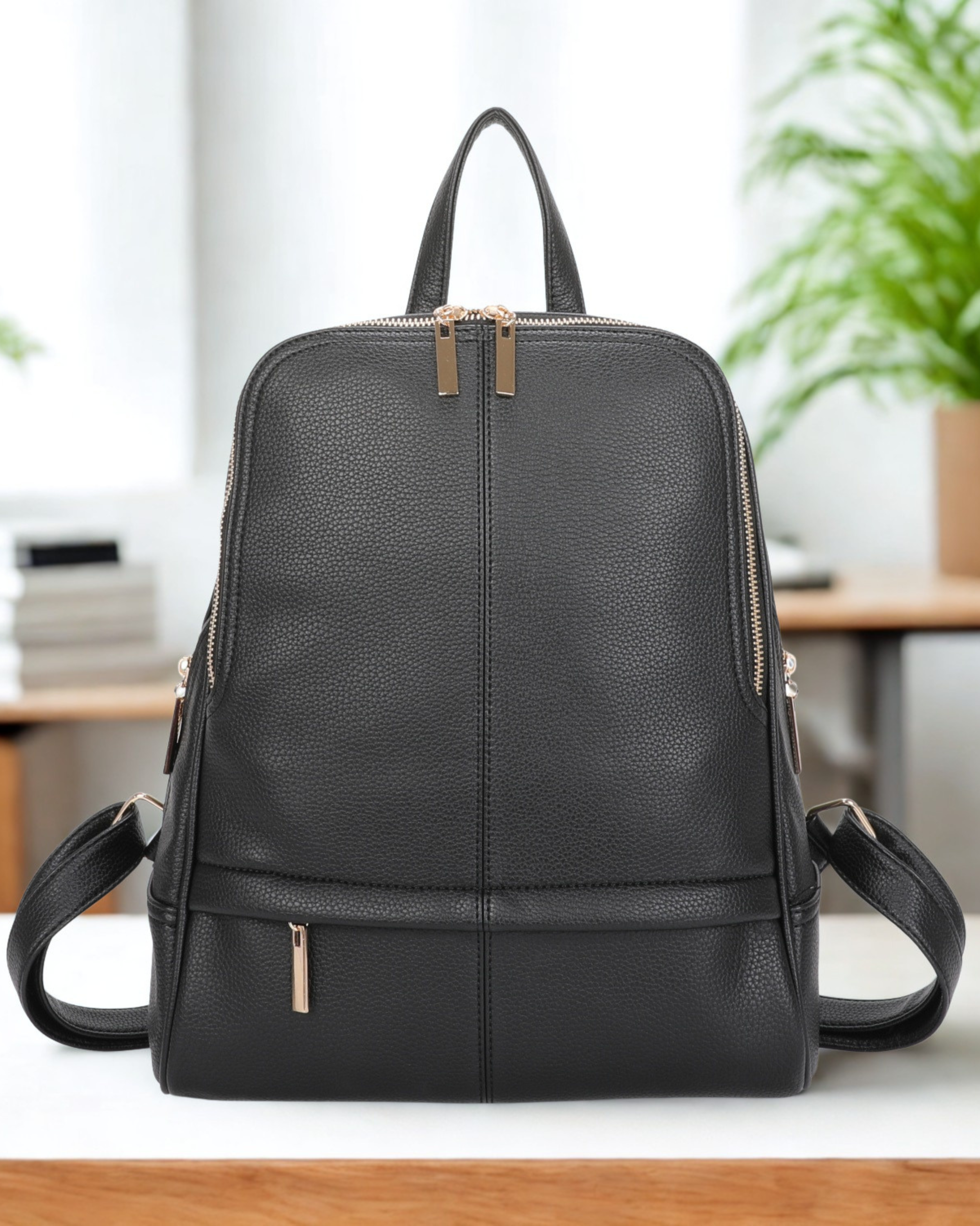Premium Synthetic Leather Look Backpack Laptop Rucksack Multi Pocket Travel Bag
