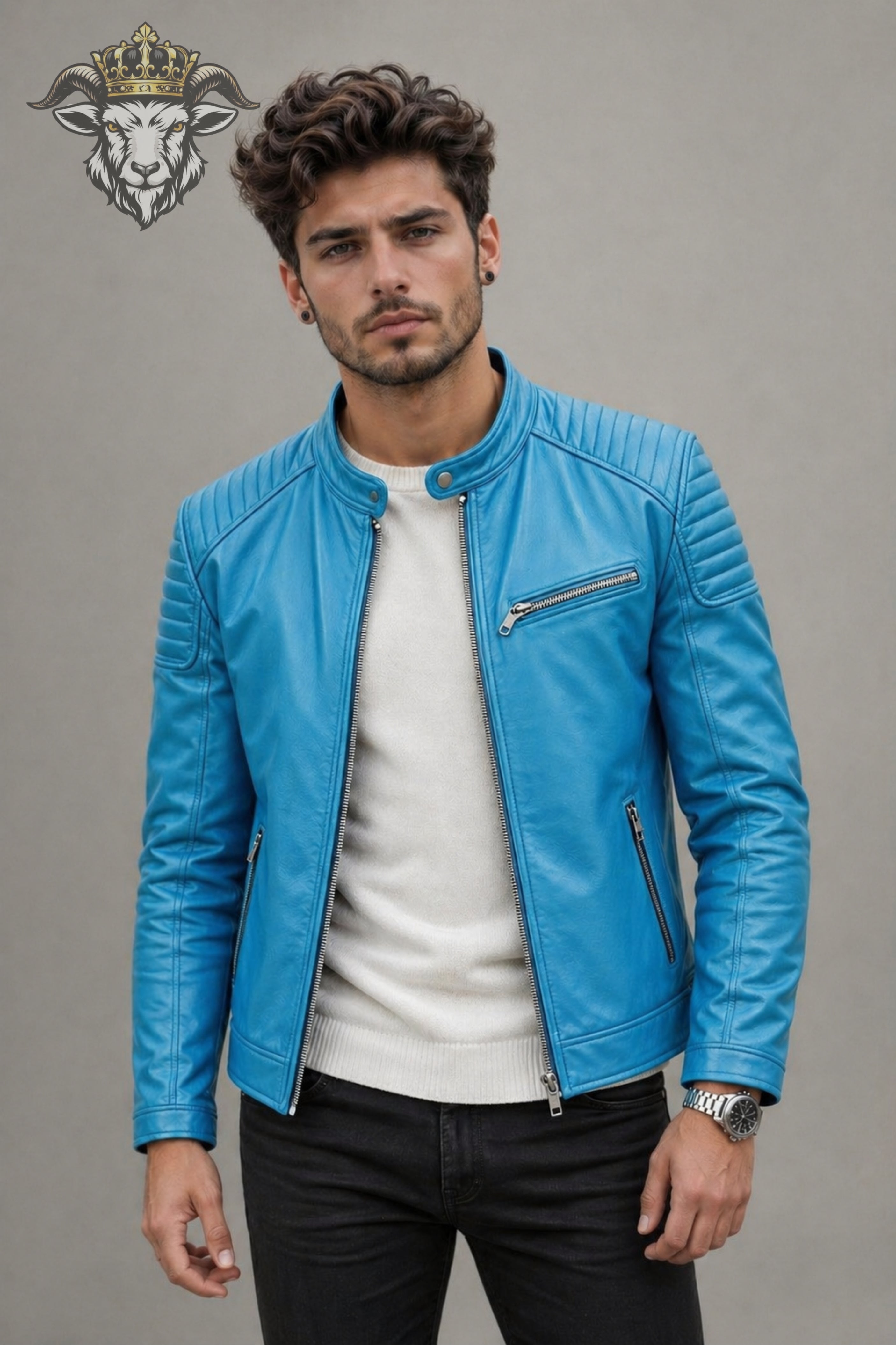 Men’s Cyan Real Leather Roadster Jacket