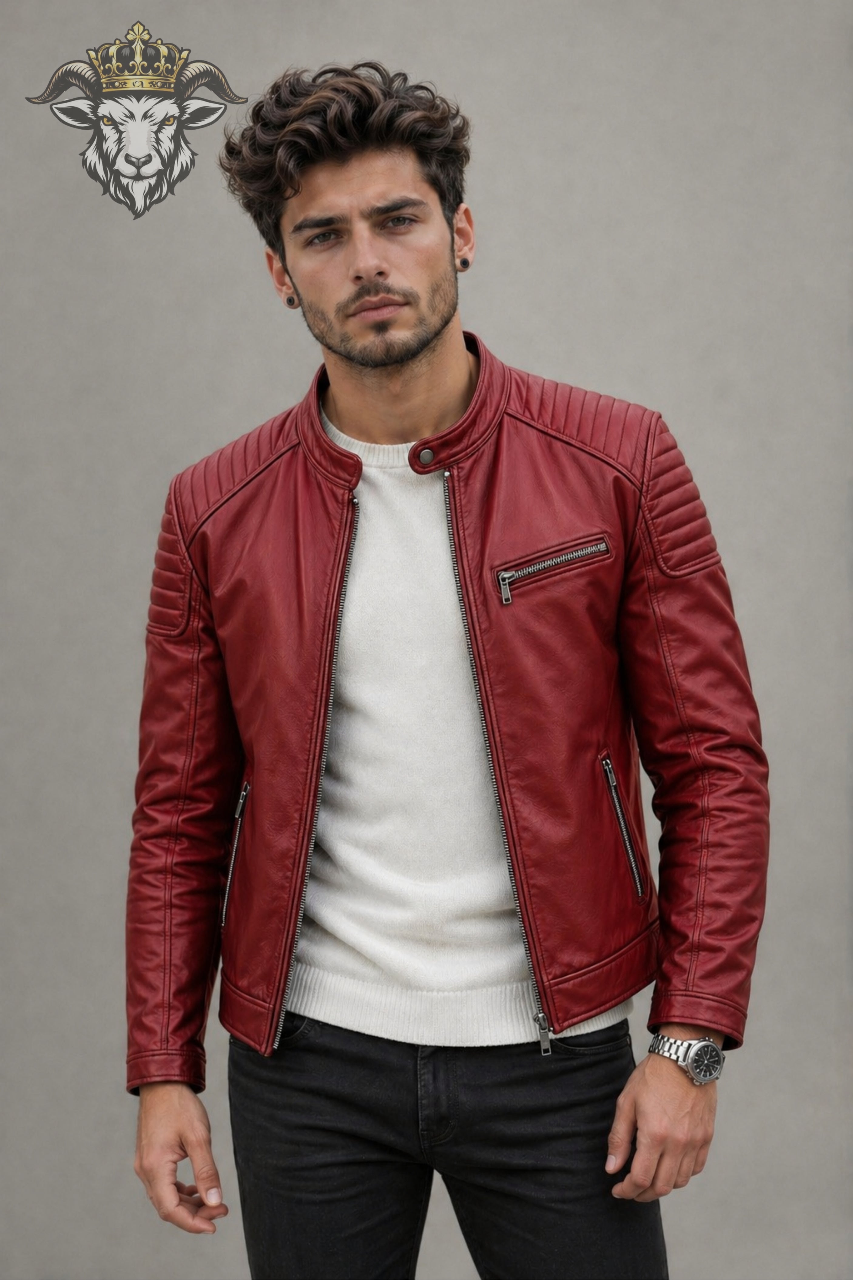 Men’s Red Real Leather Roadster Jacket