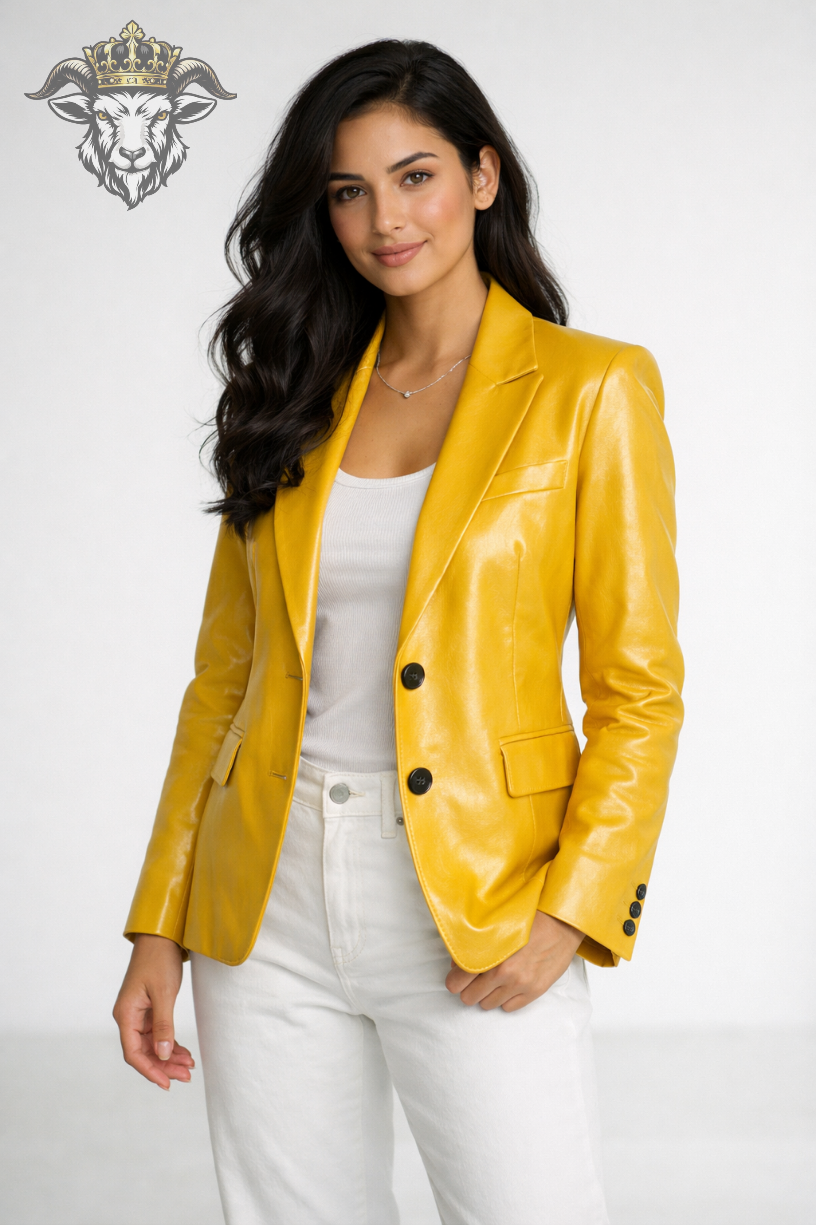 Women’s Yellow Real Leather Blazer – Premium Tailored Fit Jacket | Elegant Designer Style Smart Casual Outerwear