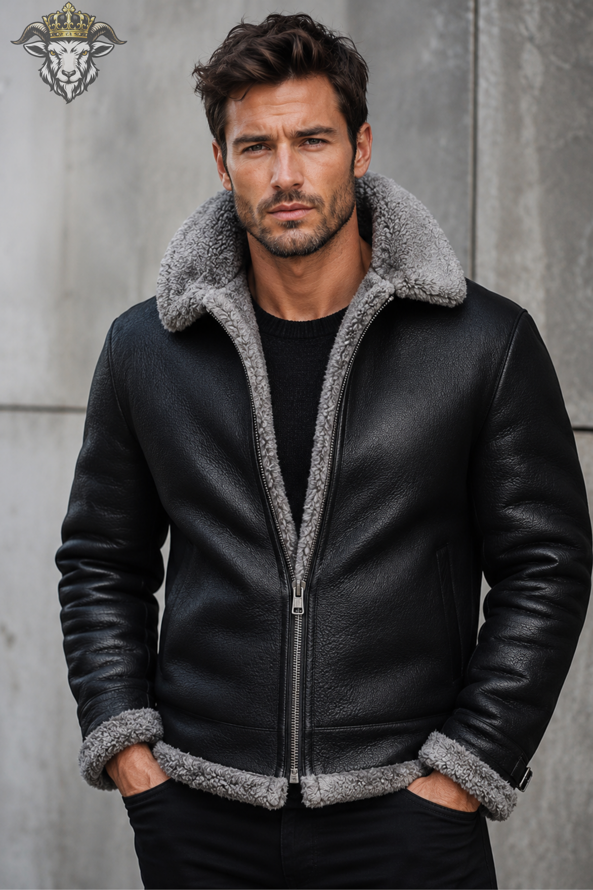Men’s Black Genuine Leather Shearling Jacket, Premium Aviator Winter Coat, Faux Fur Lined Biker Jacket, Warm Pilot Outerwear, Classic Luxury Jacket