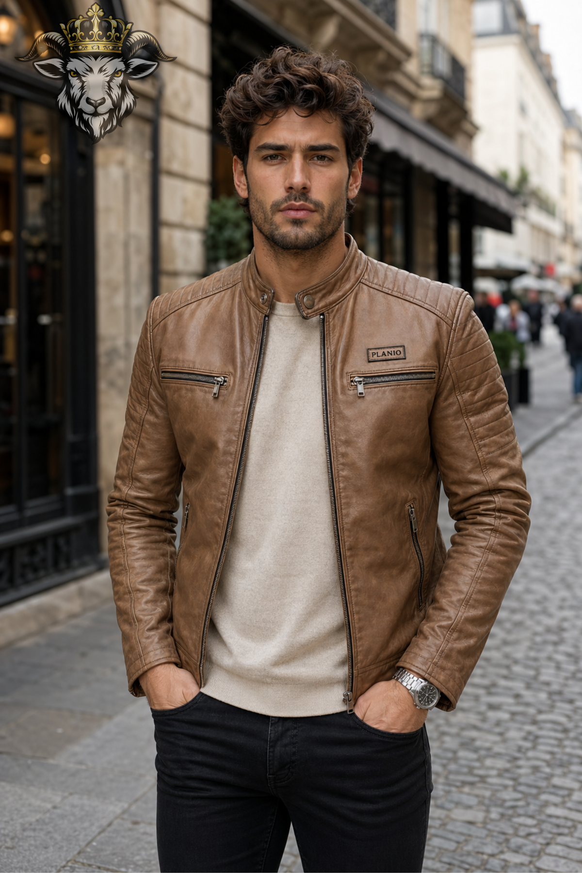 Men's Tan Real Leather Biker Jacket, Slim Fit Cafe Racer Moto Jacket, Quilted Shoulder Motorcycle Jacket, Vintage Brown Leather Outerwear