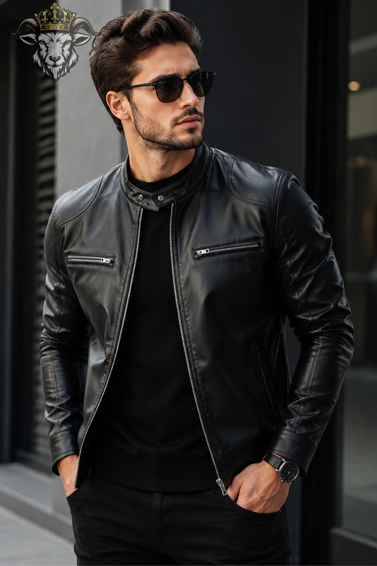 Men's Black Leather Biker Jacket, Genuine Leather Motorcycle Jacket, Slim Fit Zip Up Jacket, Vintage Style Men's Outerwear