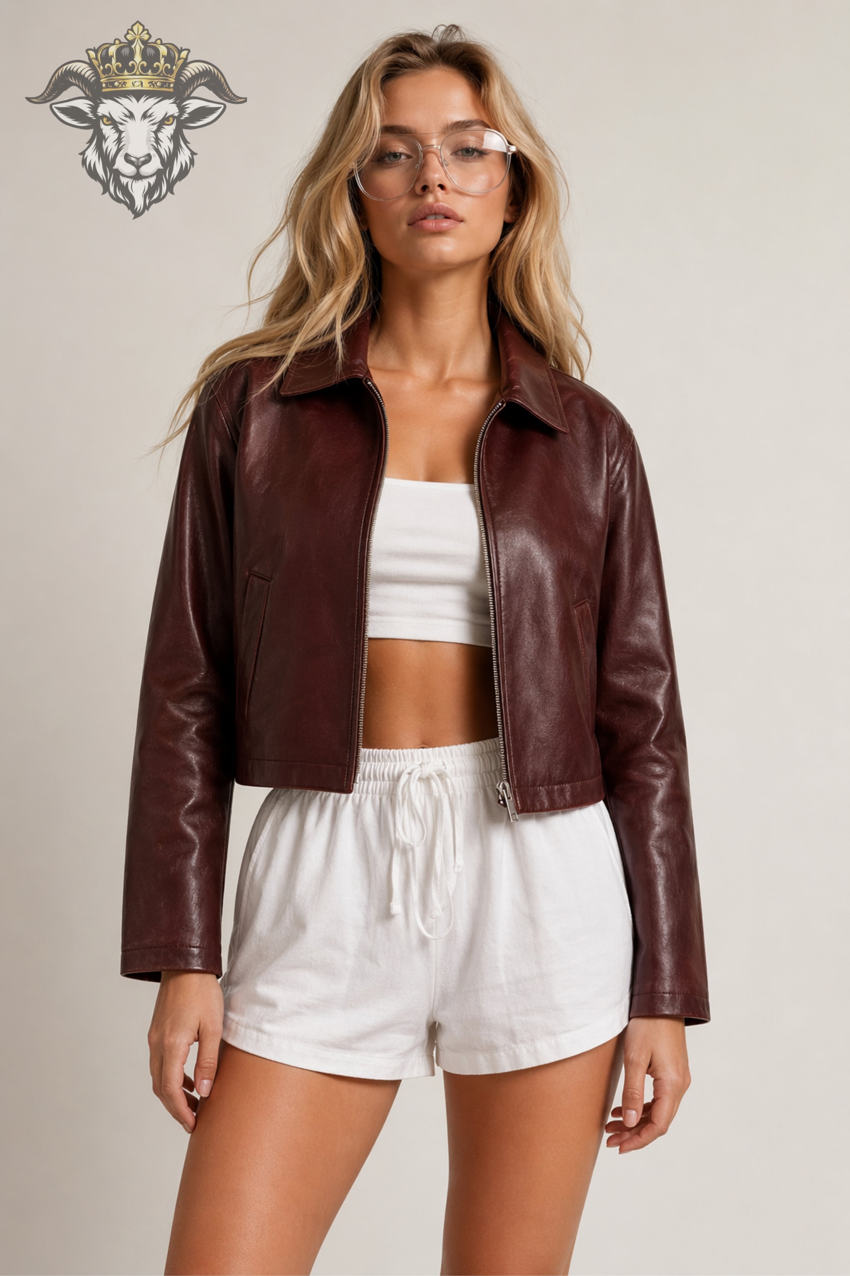 Women’s Burgundy Real Leather Cropped Jacket