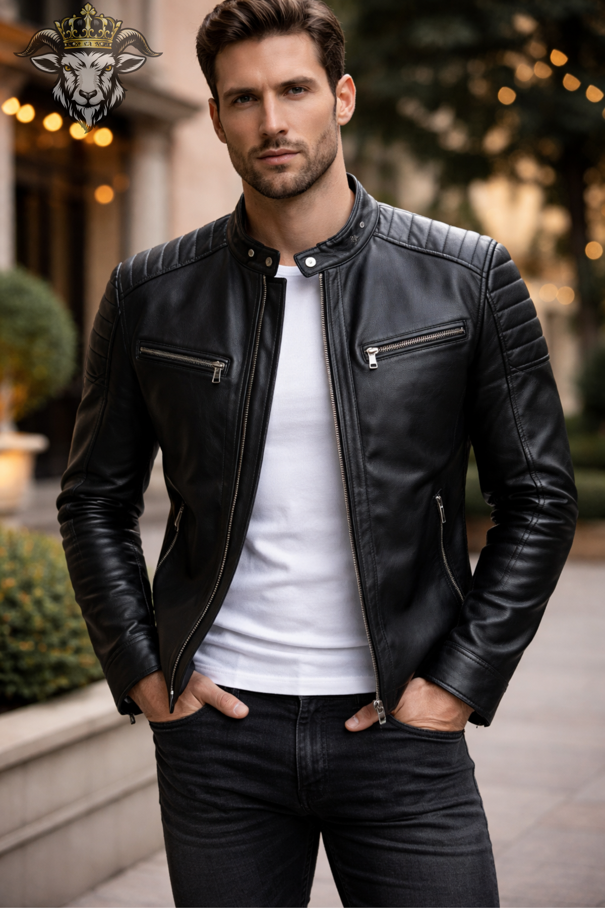 Men’s Black Real Leather Roadster Jacket, Cafe Racer Biker Jacket, Slim Fit Motorcycle Jacket, Vintage Moto Style Outerwear