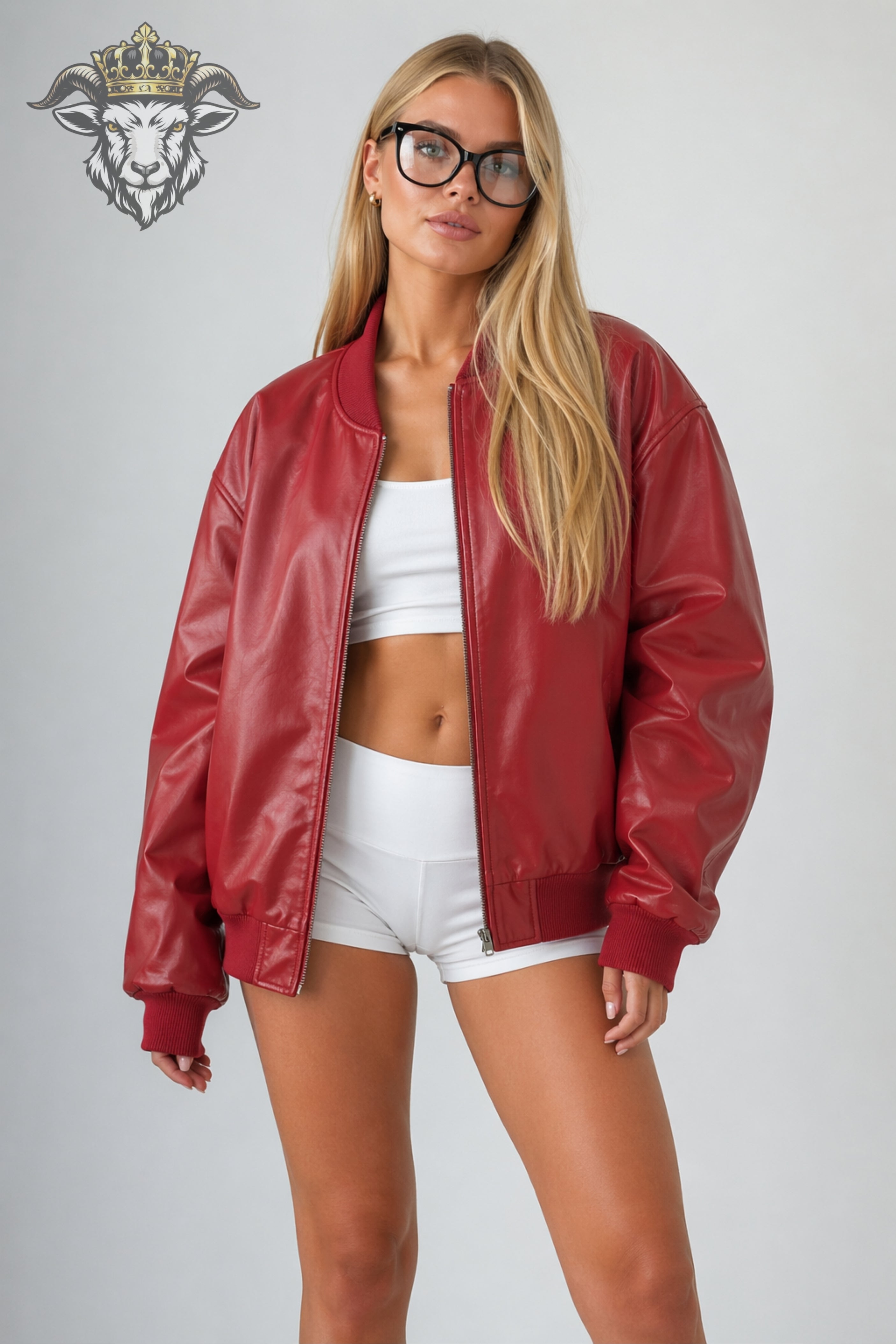 Women’s Red Oversize Real Leather Bomber Jacket