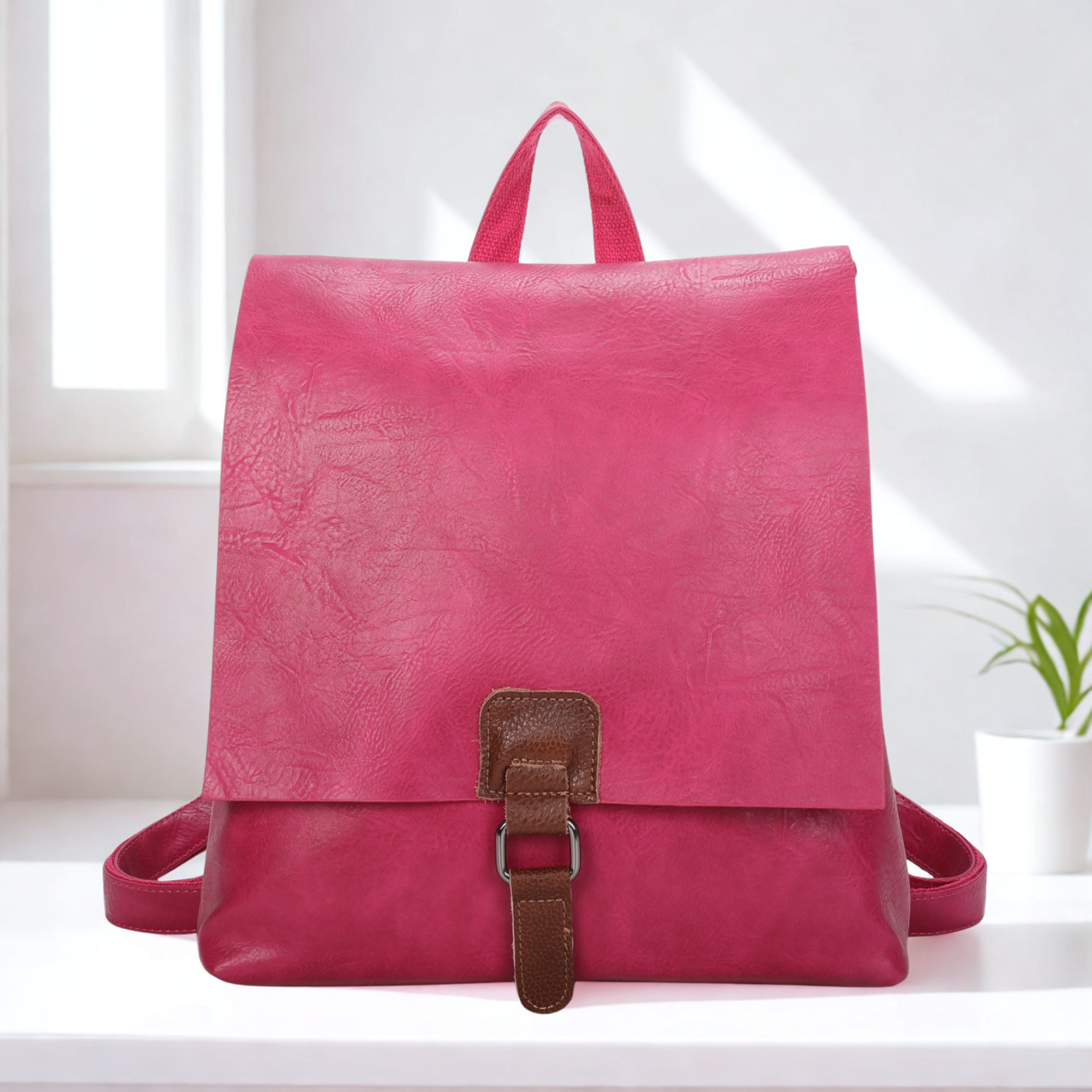 Women’s Faux Leather Backpack Bag – Ladies Flap Over Rucksack with Top Zip Closure