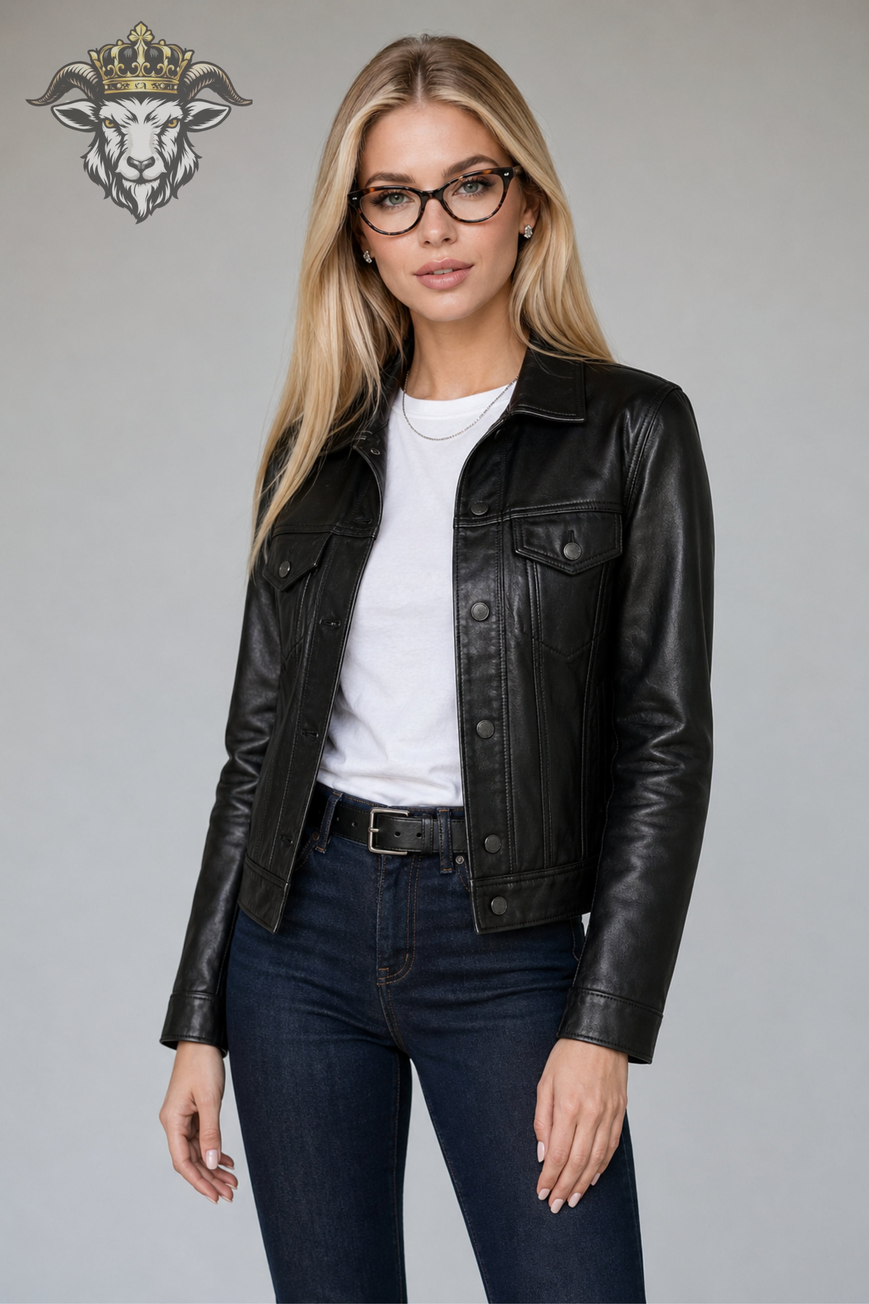 Women’s Black Real Leather Trucker Jacket