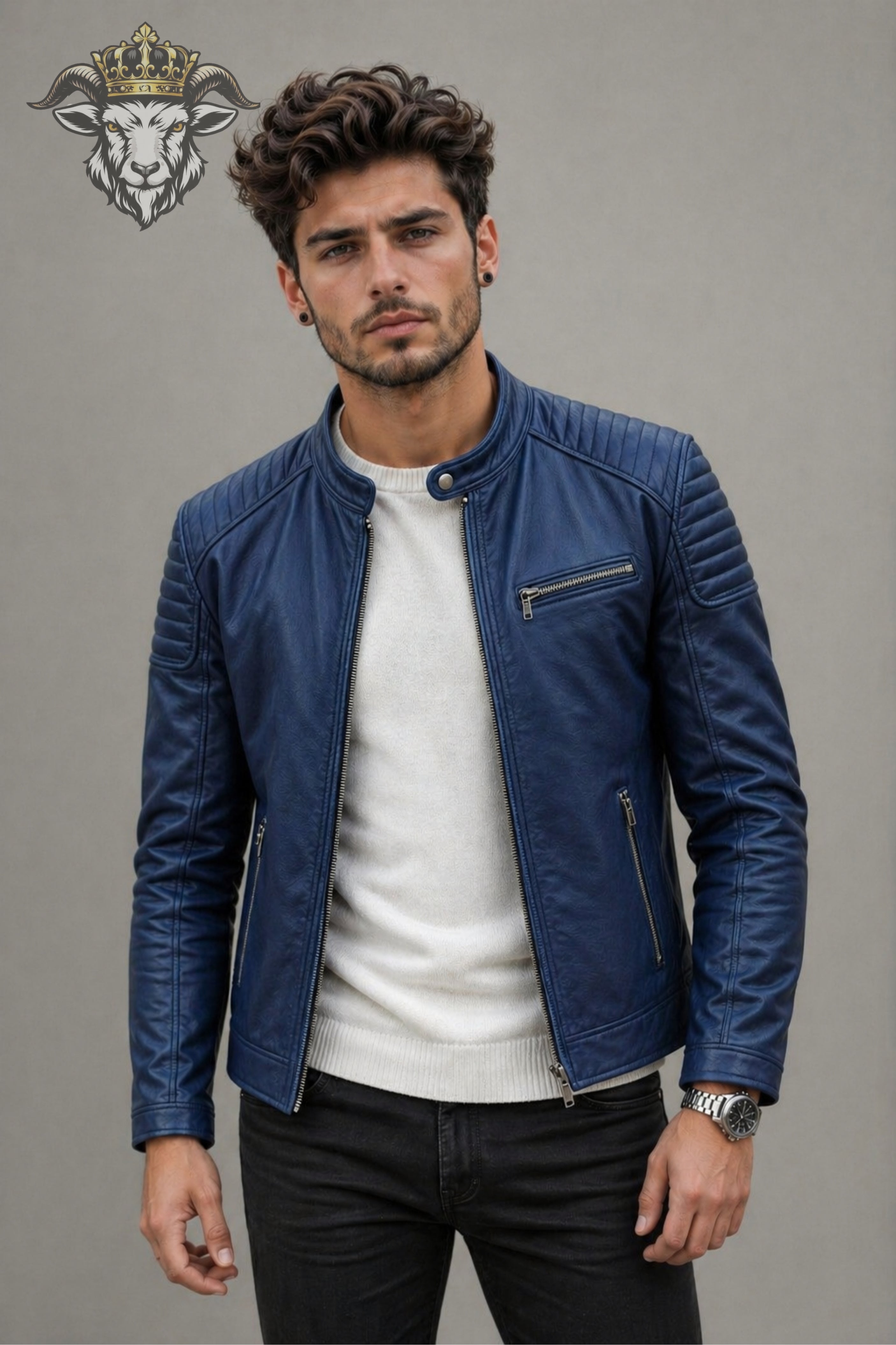 Men’s Blue Real Leather Roadster Jacket