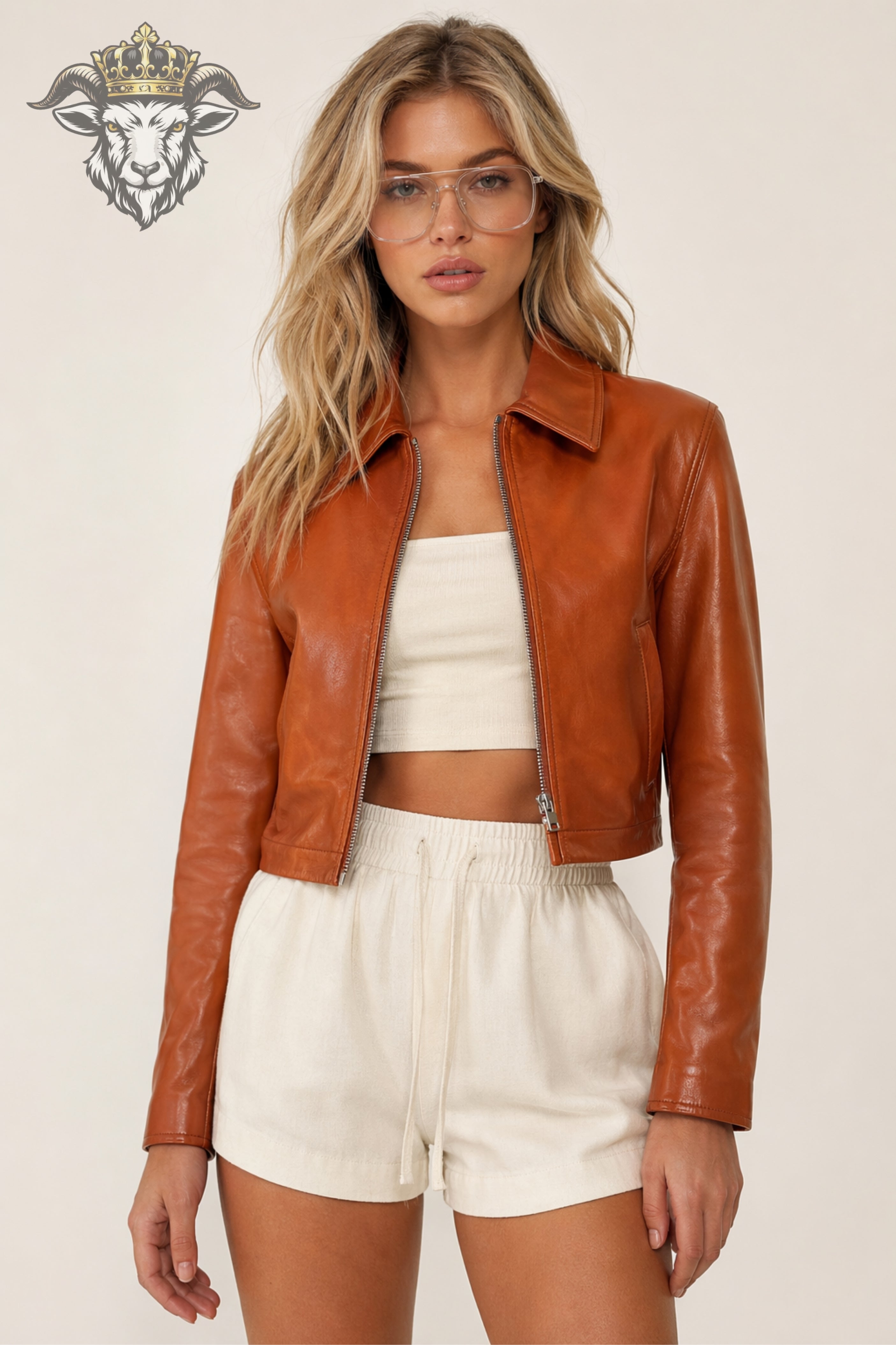 Women’s Burnt Orange Real Leather Cropped Jacket