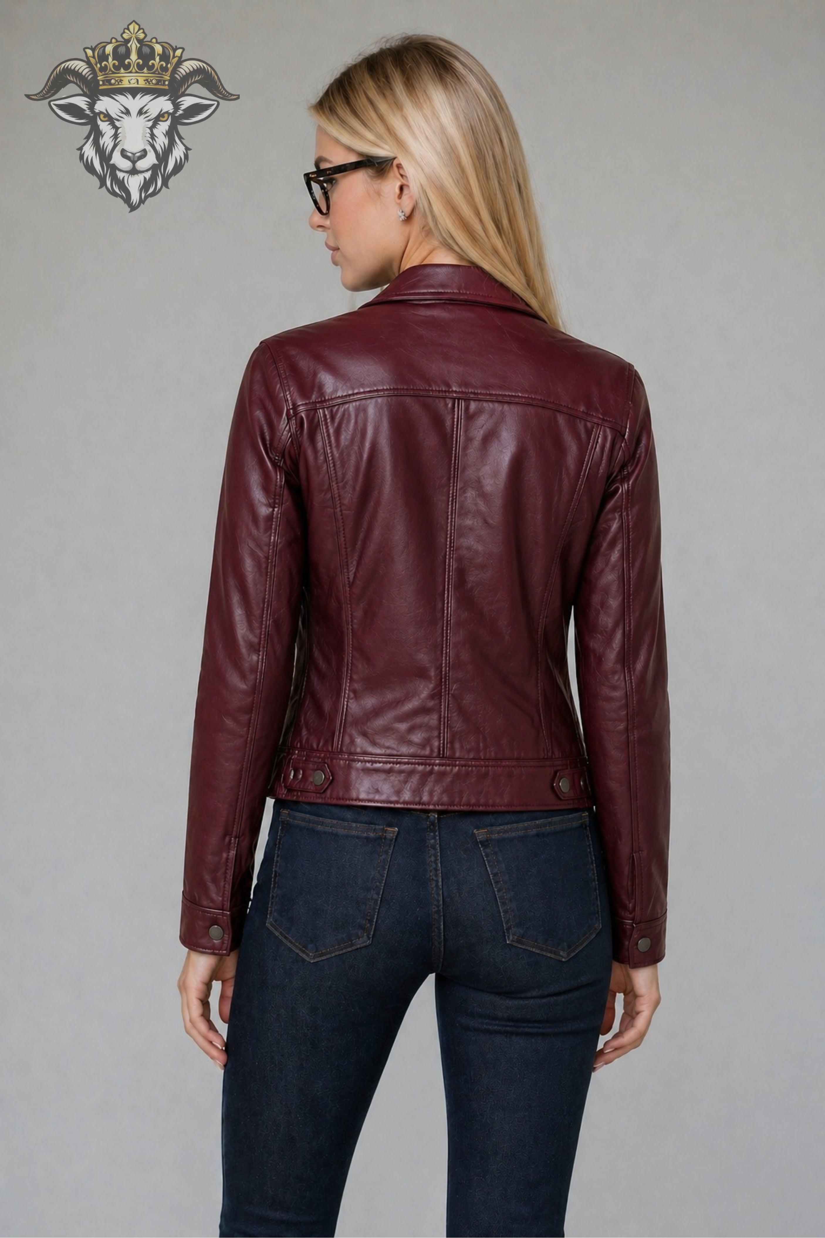 Women’s Burgundy Real Leather Trucker Jacket