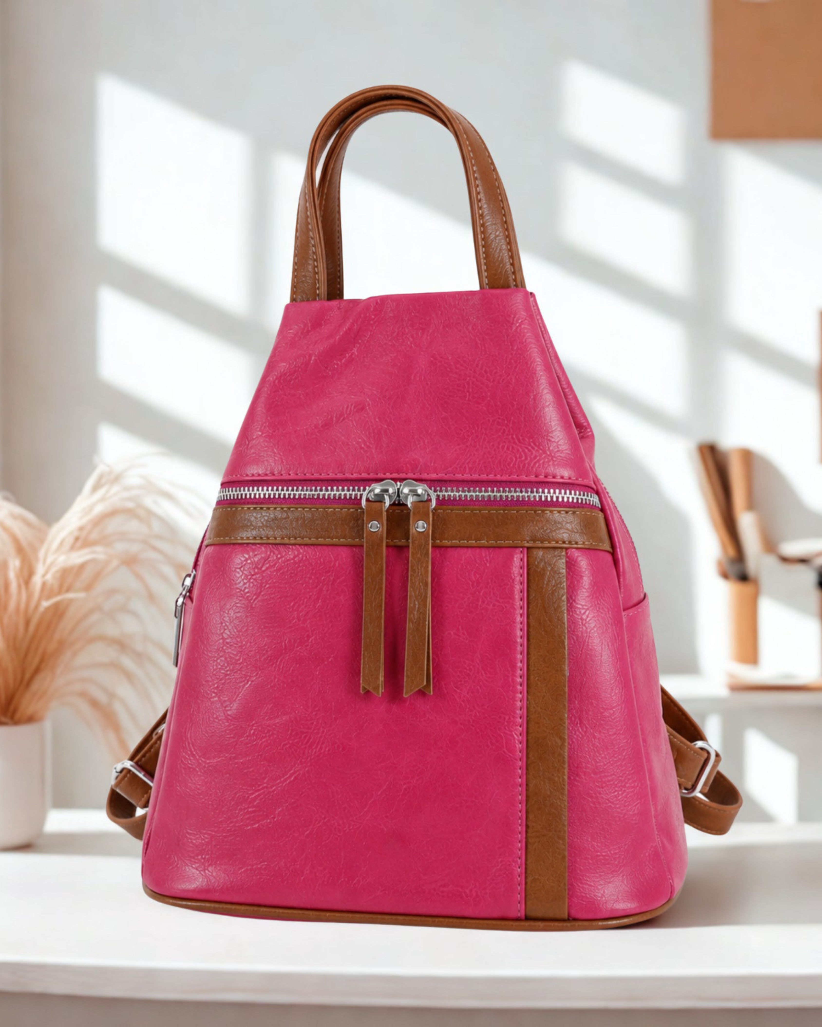 Womens Backpack Handbag Ladies Synthetic Rucksack Shoulder Bag Zip Pockets