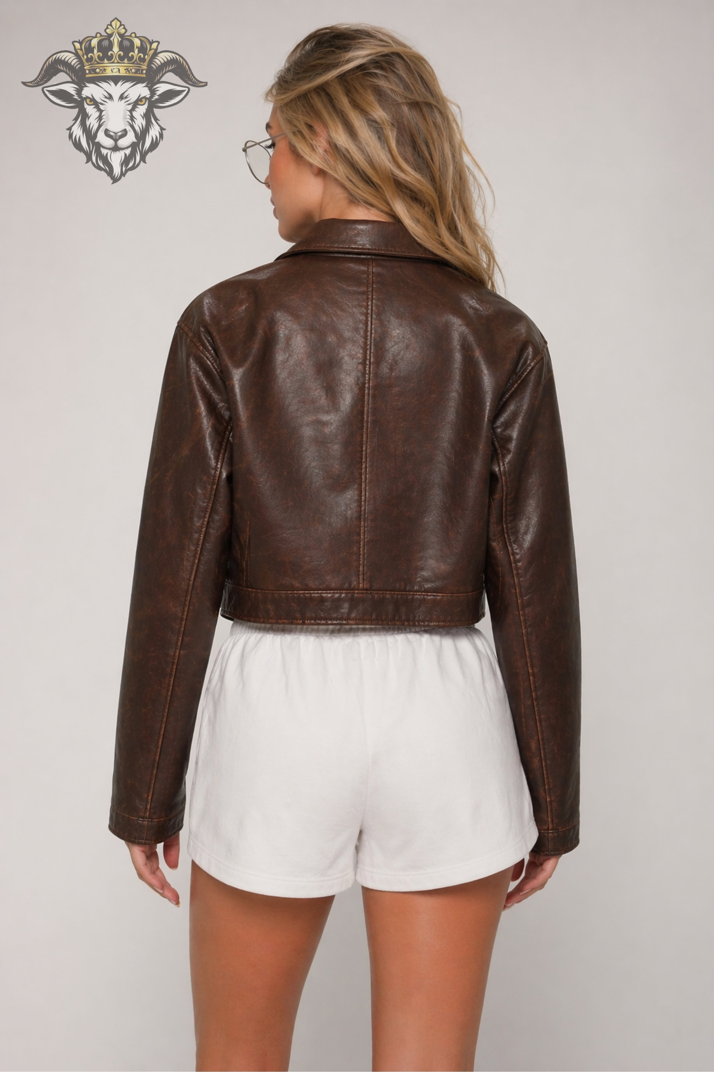 Women’s Distress Brown Real Leather Cropped Jacket