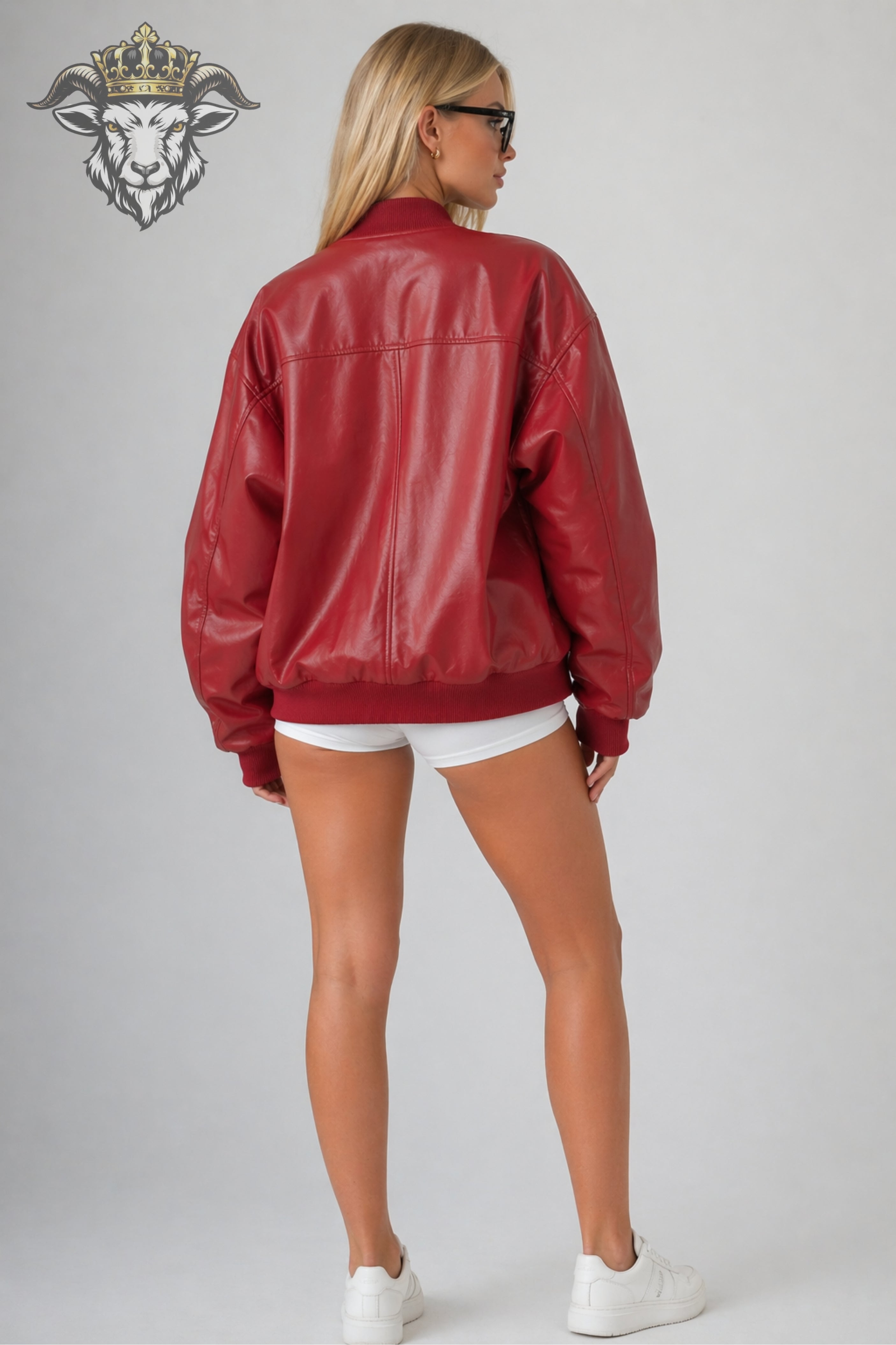 Women’s Red Oversize Real Leather Bomber Jacket