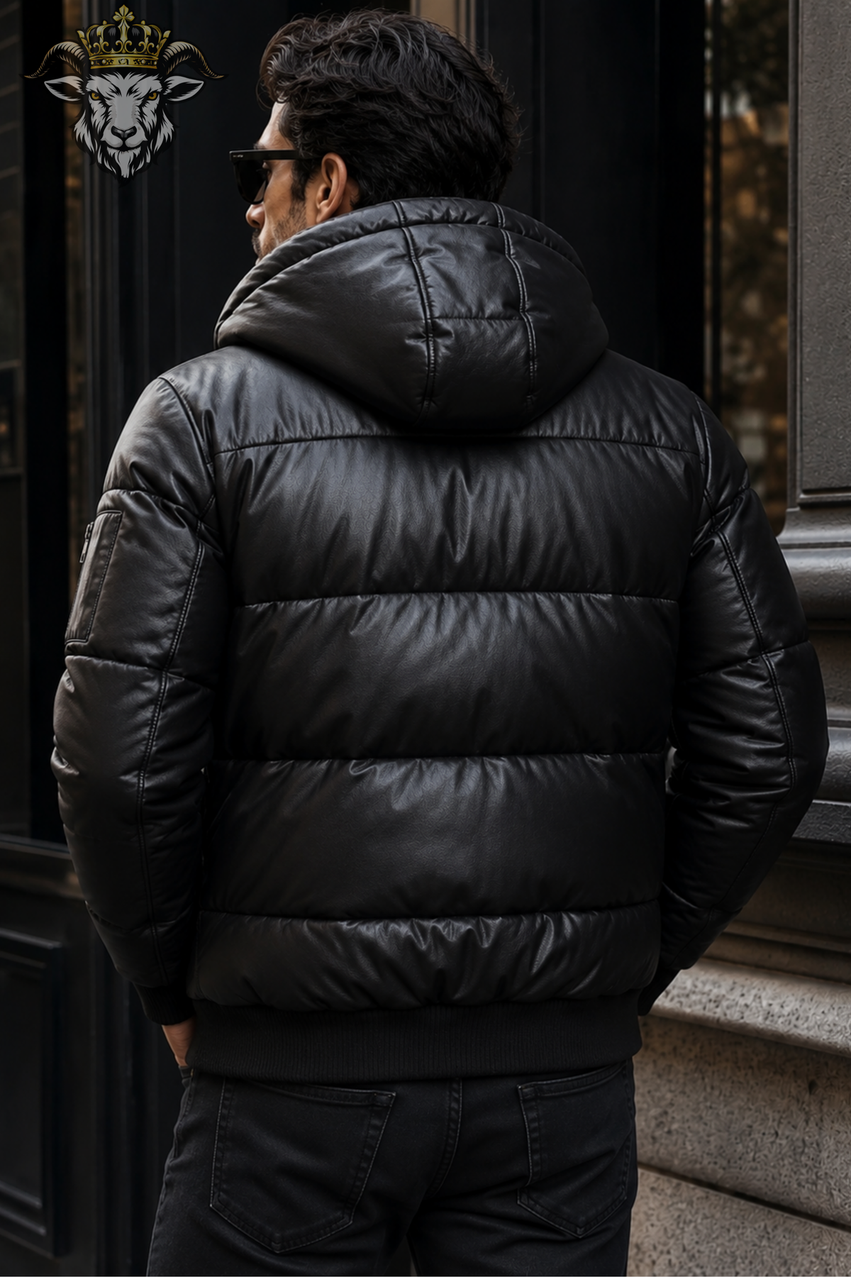Men’s Black Genuine Leather Puffer Jacket with Hood, Quilted Leather Bomber Jacket, Winter Coat, Hooded Motorcycle Jacket, Streetwear