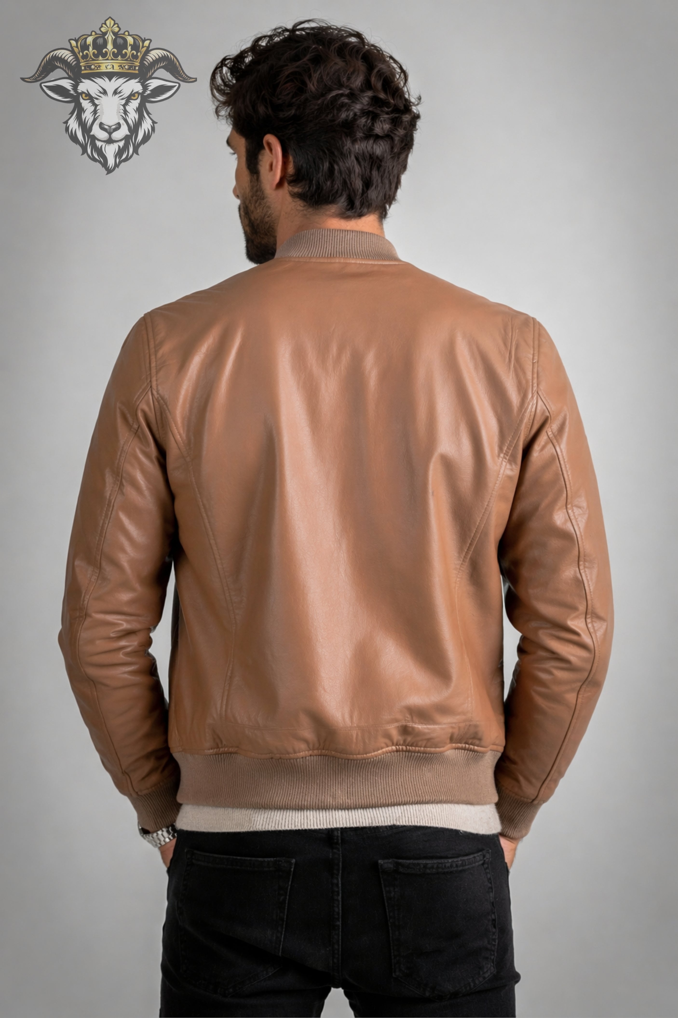 Men’s Tan Real Leather Bomber Jacket