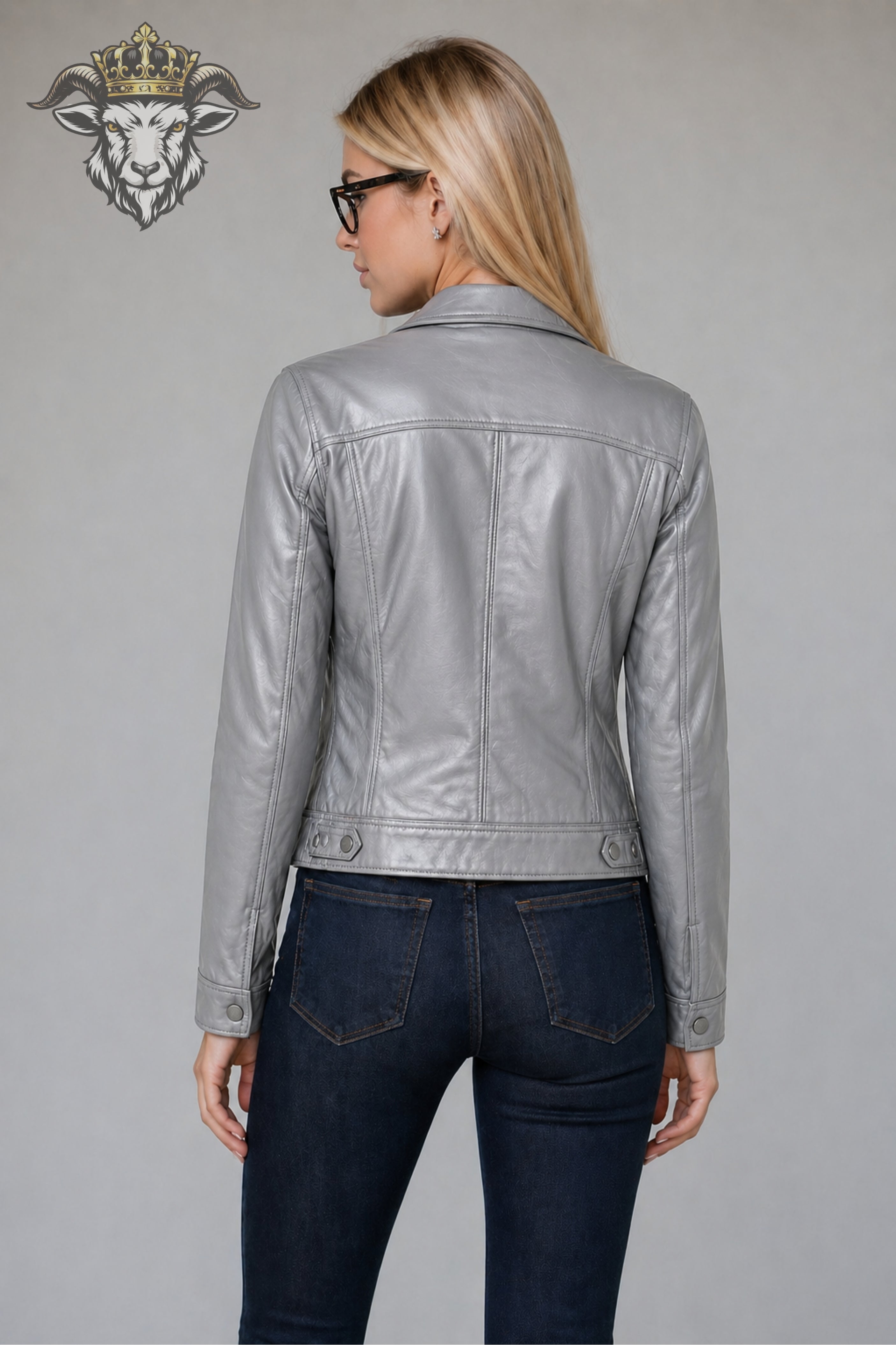 Women’s Grey Real Leather Trucker Jacket