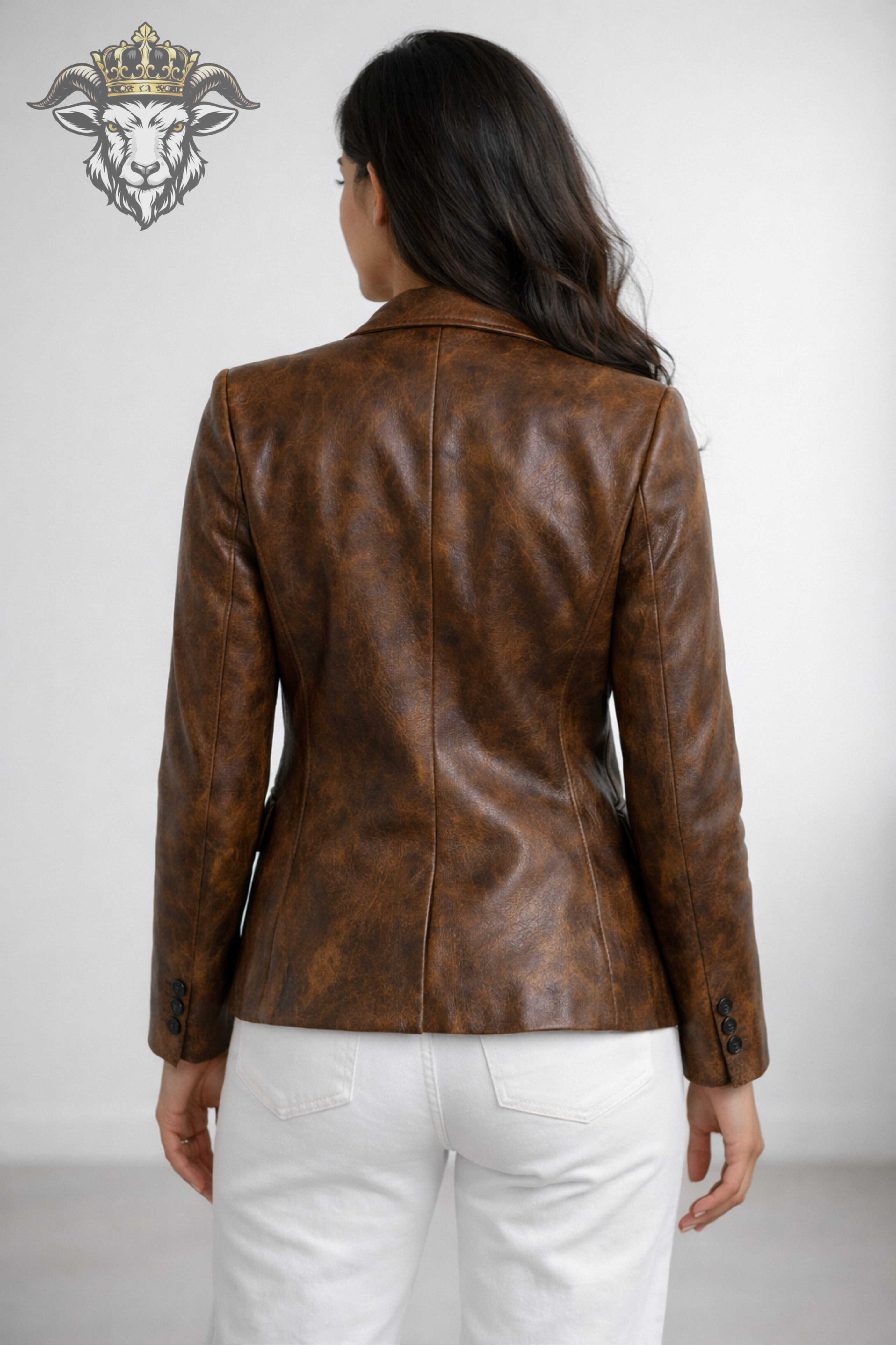 Women’s Distressed Brown Real Leather Blazer – Vintage Style Tailored Jacket, Premium Genuine Leather Coat for Women