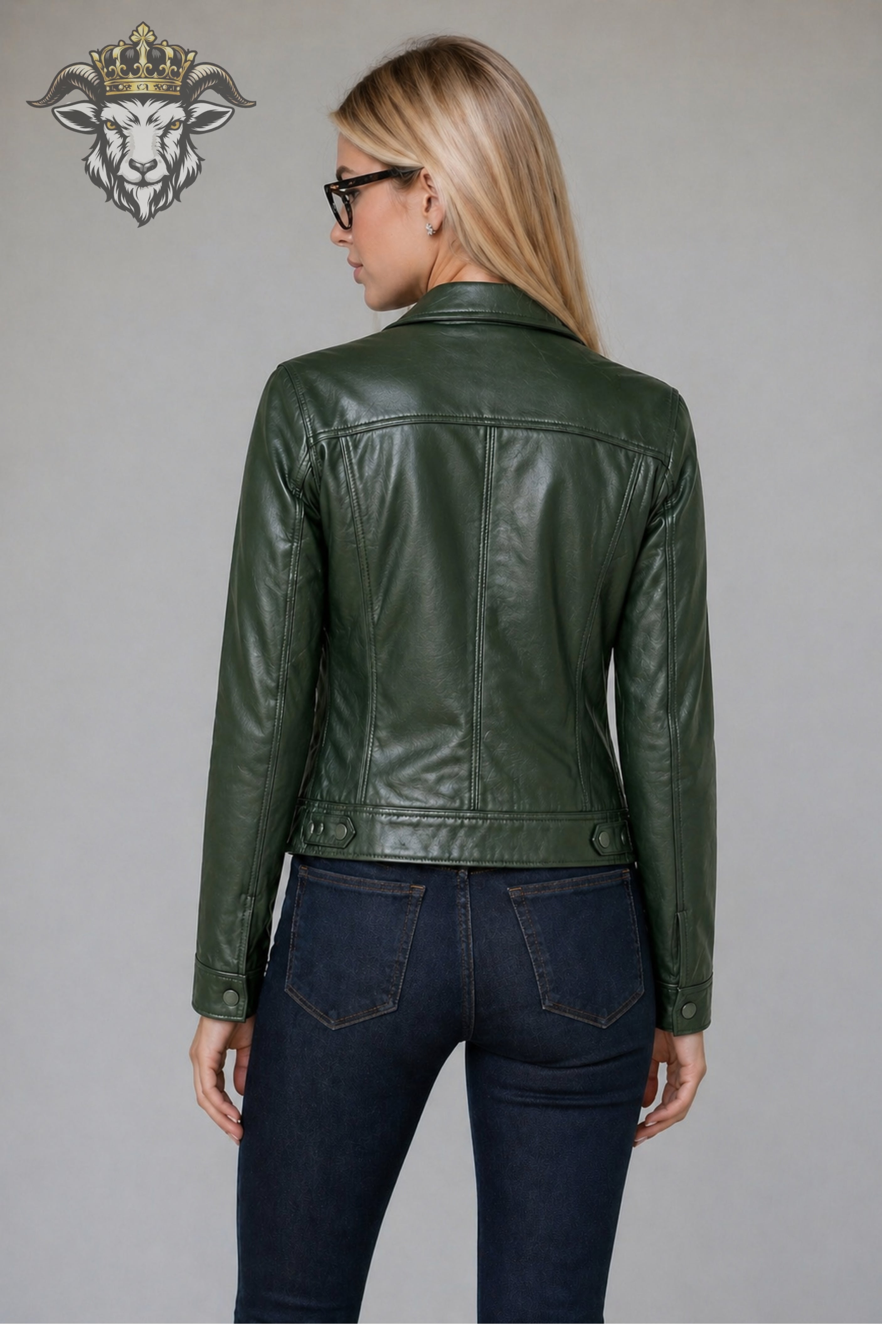 Women’s Green Real Leather Trucker Jacket